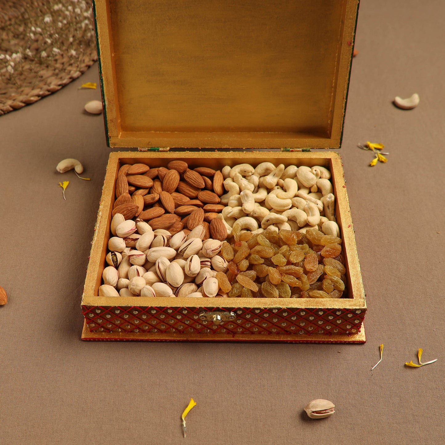 Diwali Decor Yellow Handpainted Wooden Dry Fruit Box