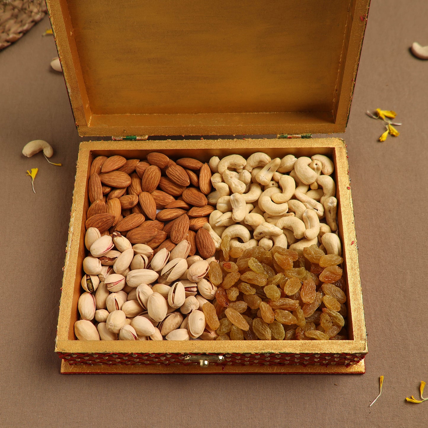 Diwali Decor Yellow Handpainted Wooden Dry Fruit Box