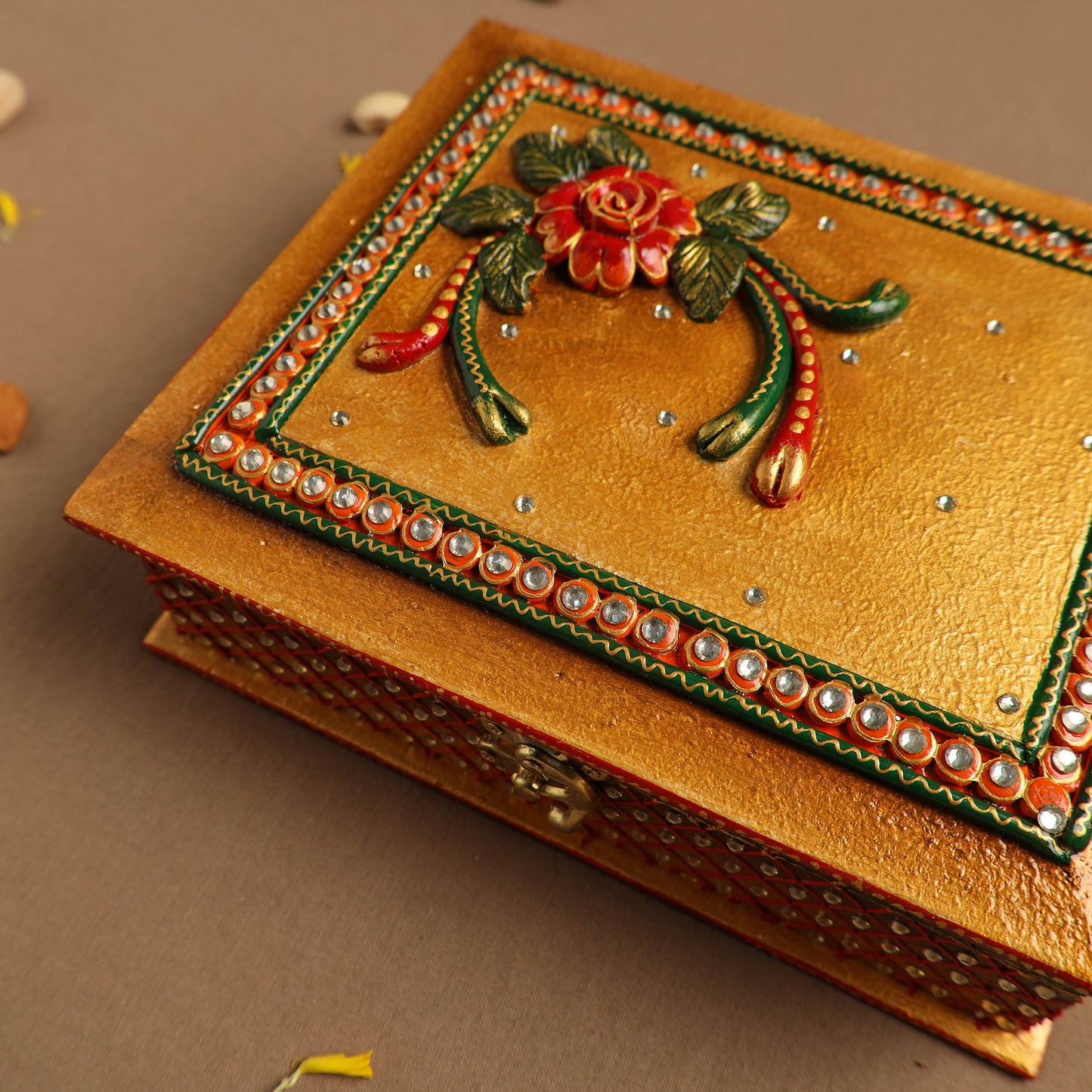 Diwali Decor Yellow Handpainted Wooden Dry Fruit Box
