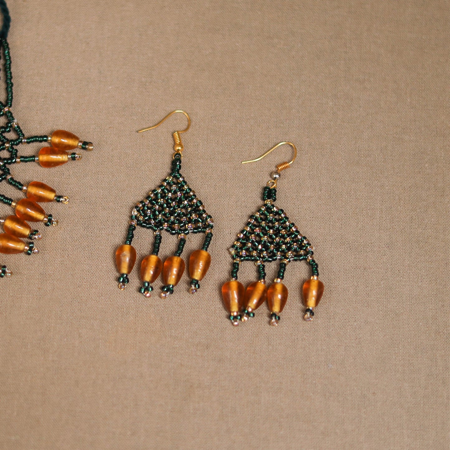 Green - Handmade Beadwork Jaali Necklace Set 91