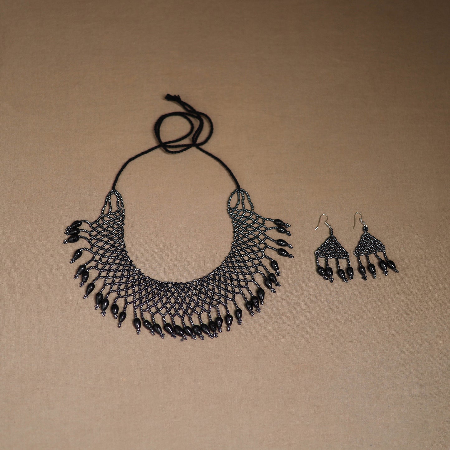 Black - Handmade Beadwork Jaali Necklace Set 90