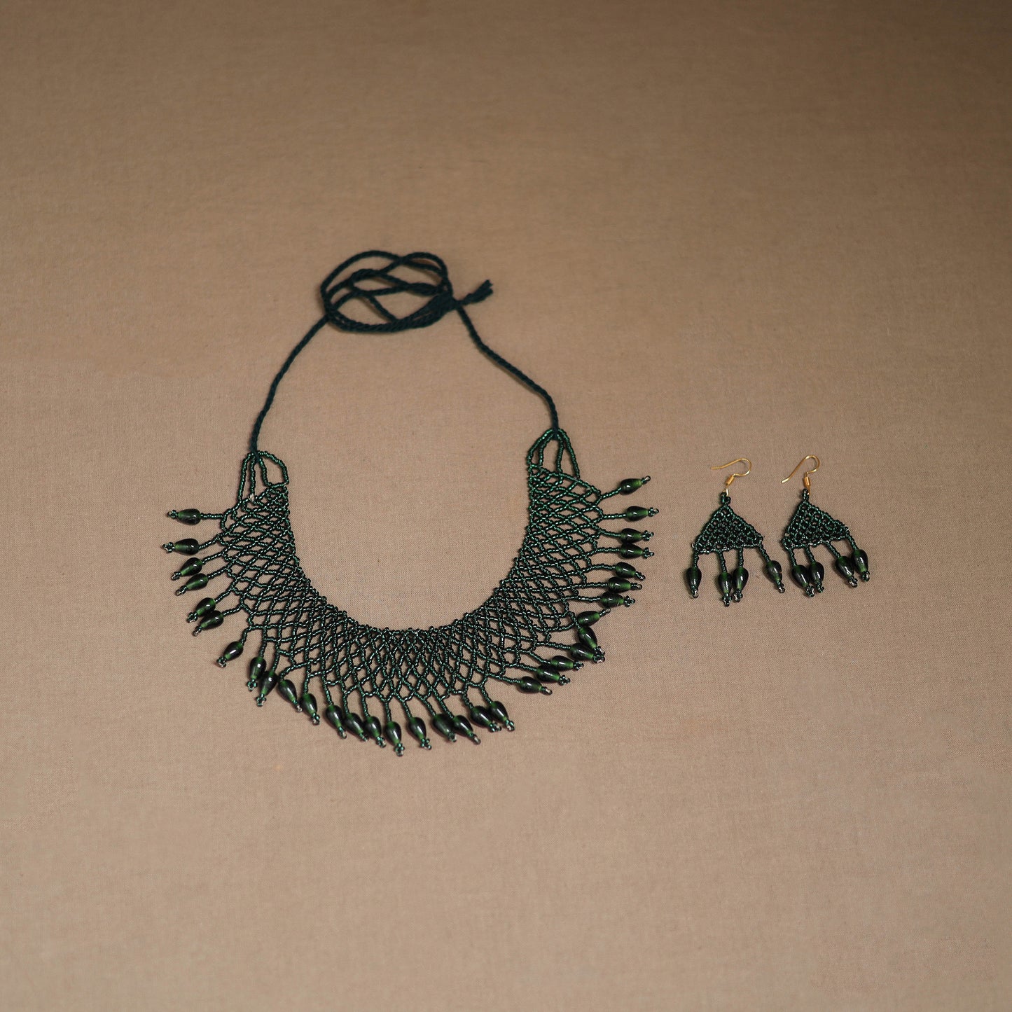 Green - Handmade Beadwork Jaali Necklace Set 88