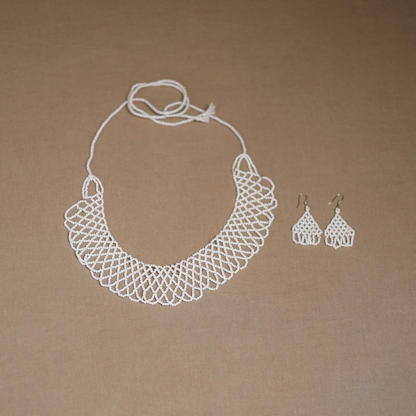 White - Handmade Beadwork Jaali Necklace Set 85