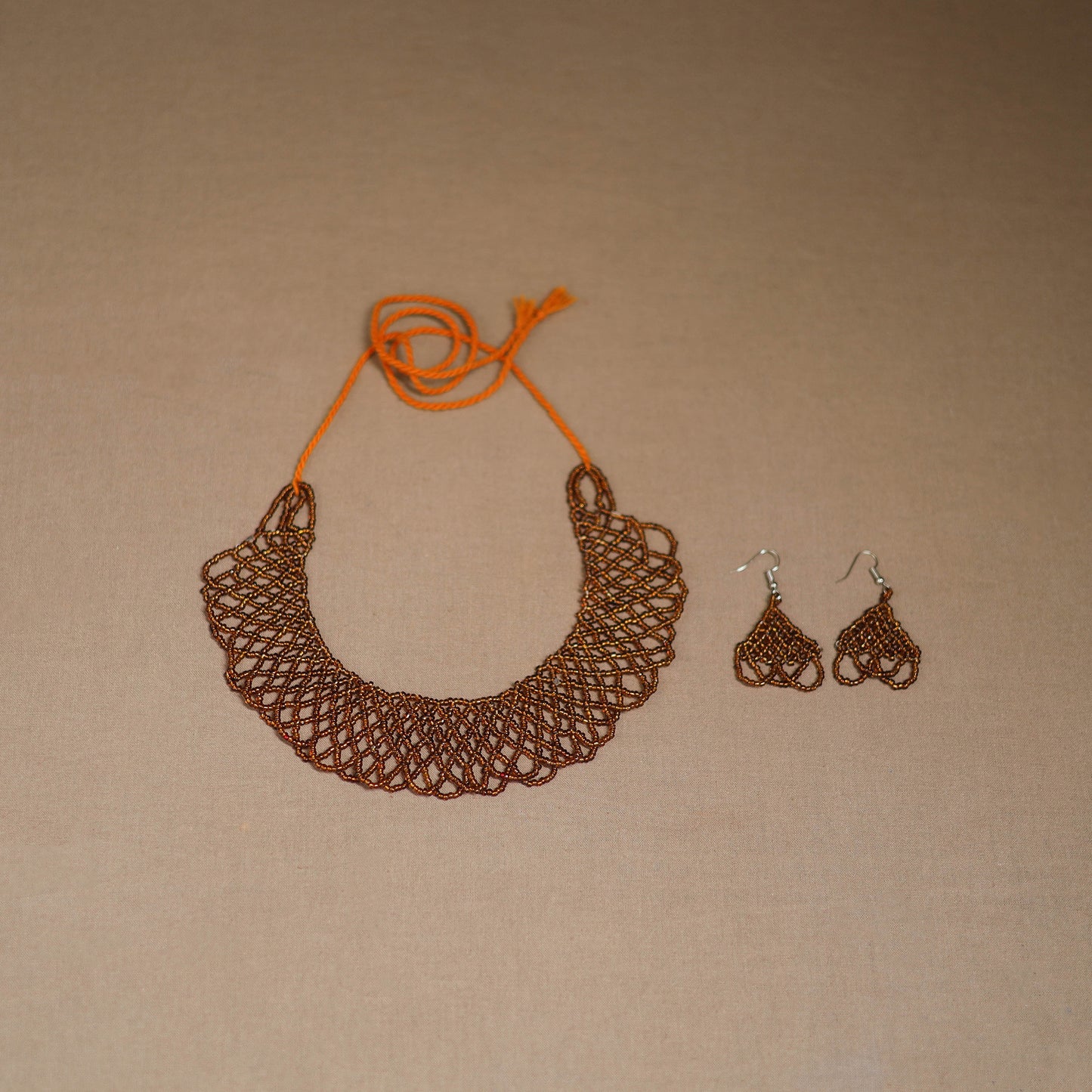 Brown - Handmade Beadwork Jaali Necklace Set 84