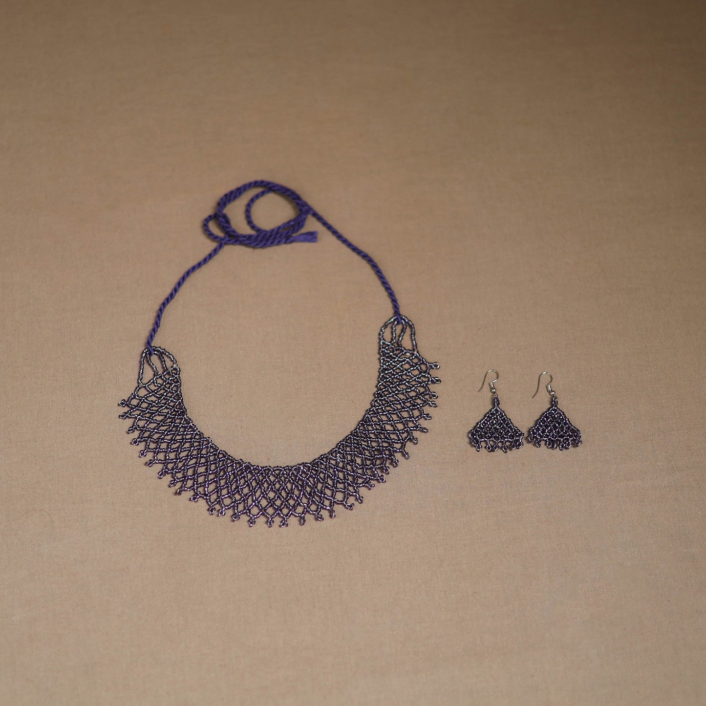 Purple - Handmade Beadwork Jaali Necklace Set 81
