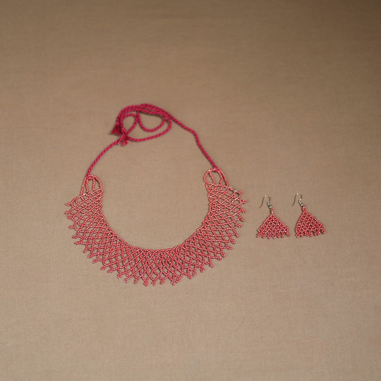 Pink - Handmade Beadwork Jaali Necklace Set 80