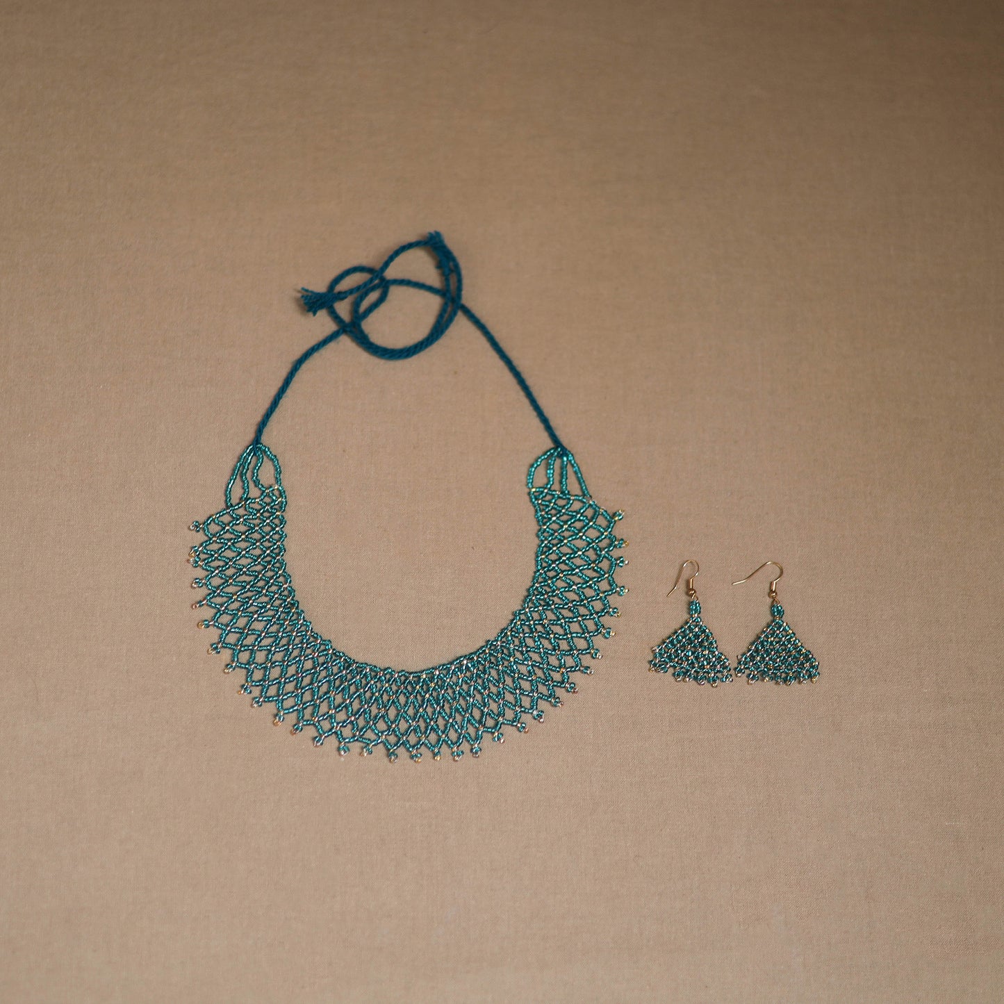 Green - Handmade Beadwork Jaali Necklace Set 78