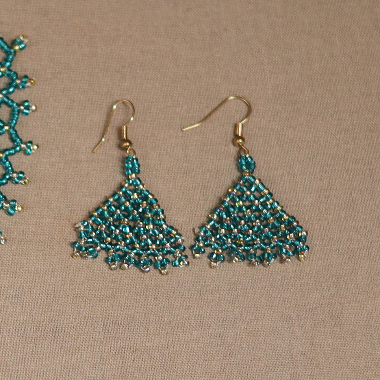 Green - Handmade Beadwork Jaali Necklace Set 78