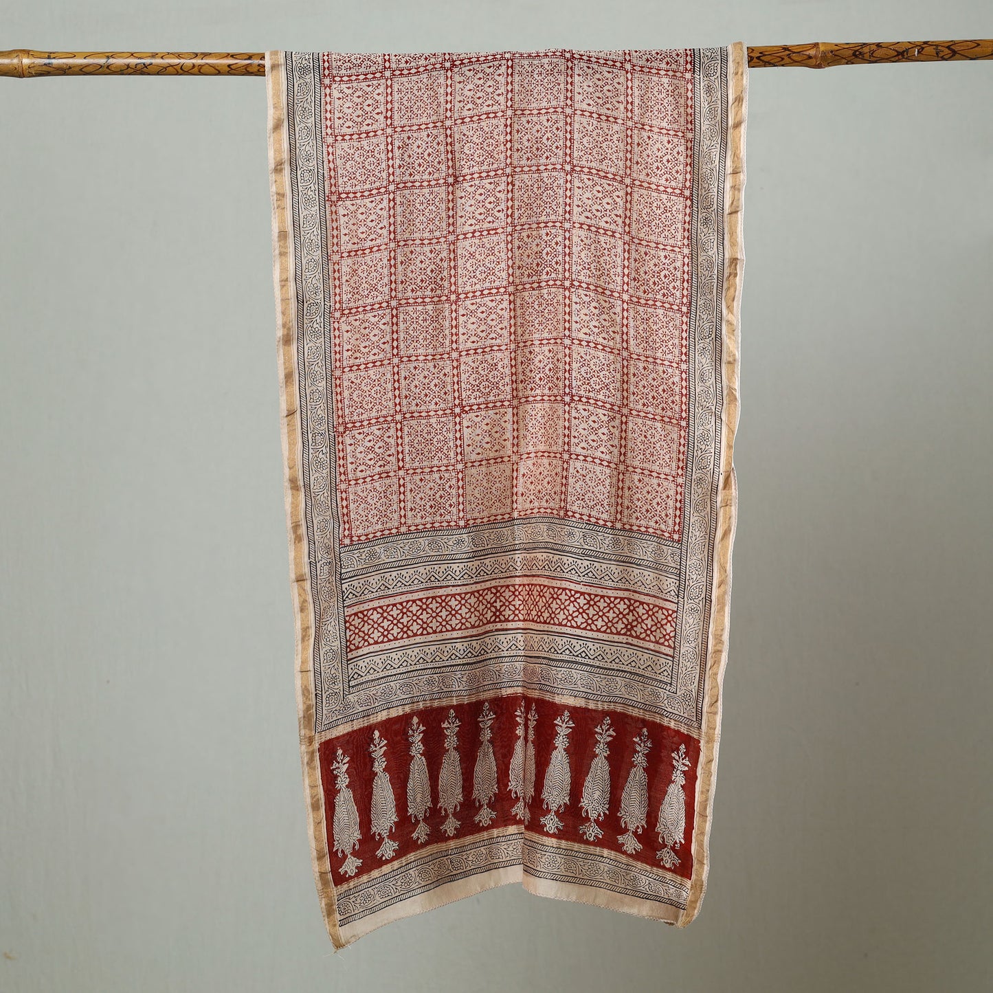 Red - Bagh Hand Block Printed Chanderi Silk Stole 01