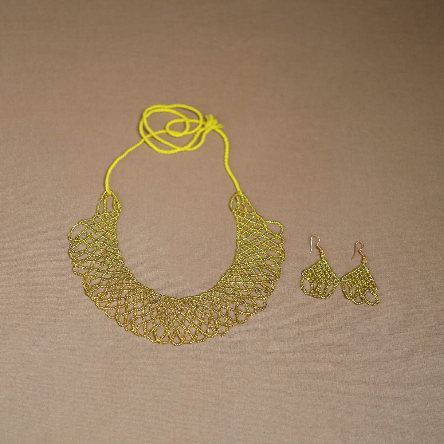 Yellow - Handmade Beadwork Jaali Necklace Set 74
