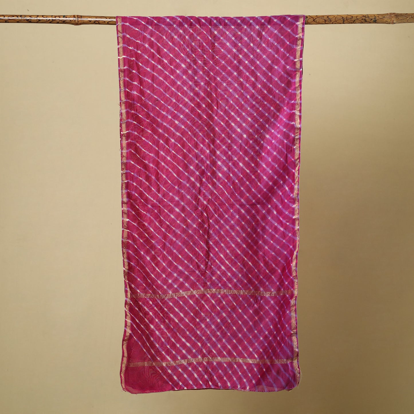 Blue - Leheriya Tie-Dye Mothra Chanderi Silk Handloom Stole with Zari Border 58