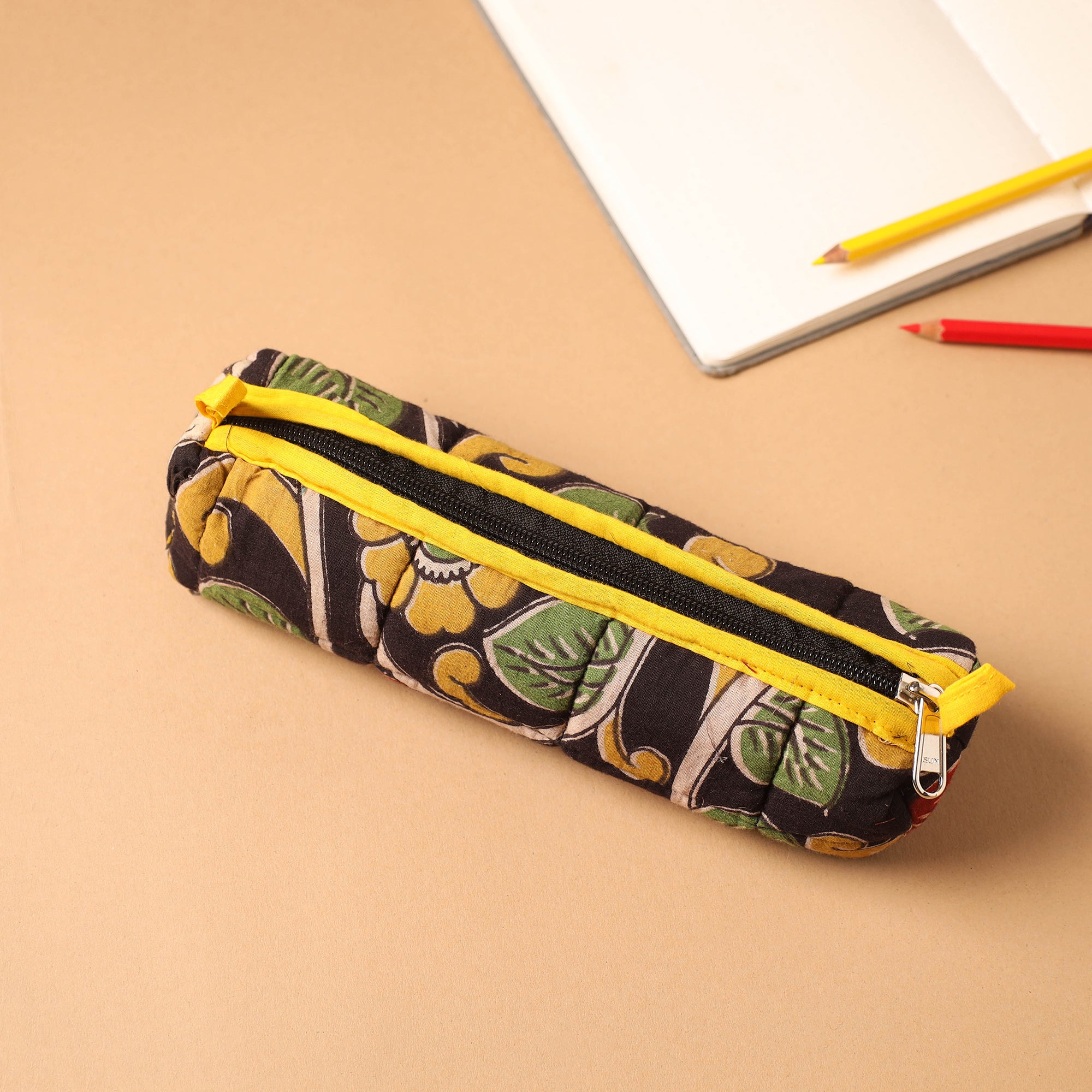 Black -  Handmade Quilted Cotton Pencil Pouch 11