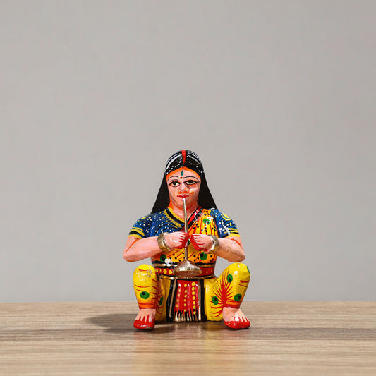 Musician (Female) - Banaras Handpainted Wooden Toy / Home Decor Item 54