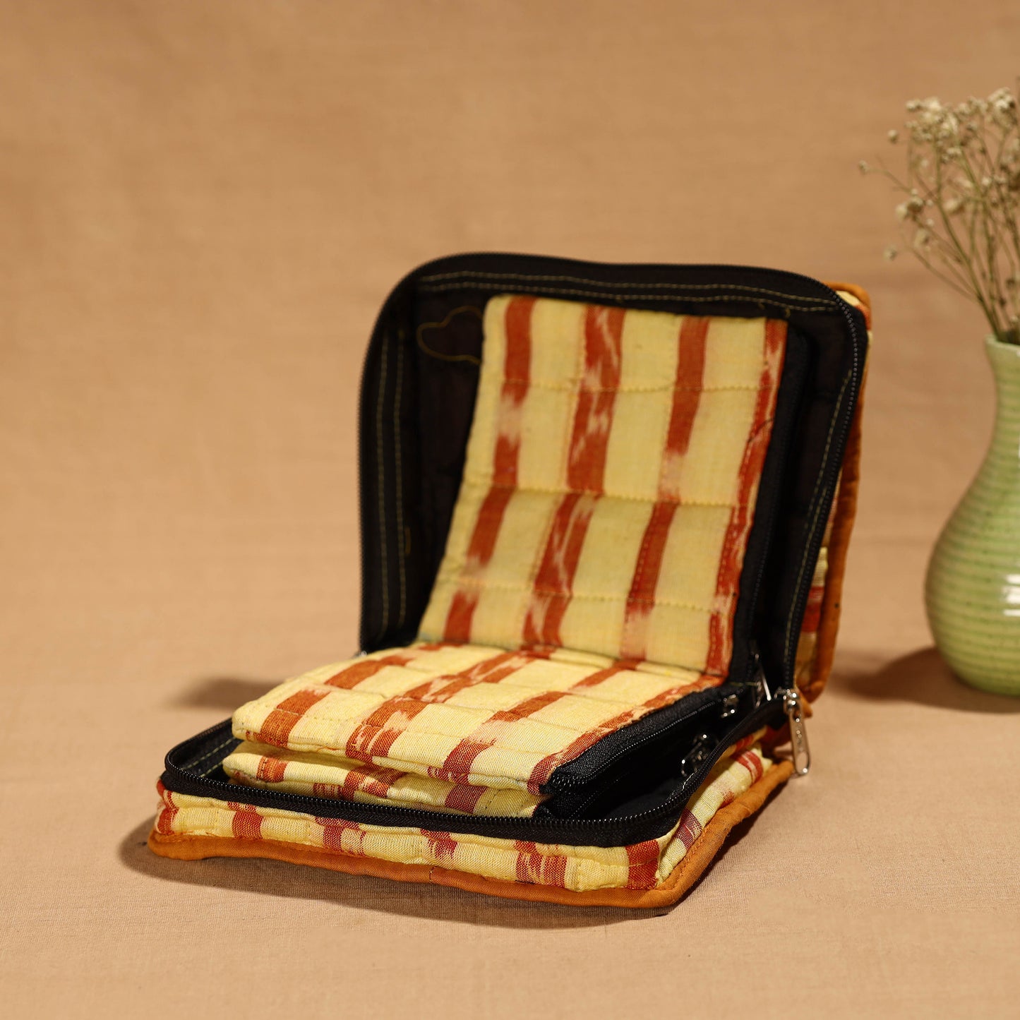 Yellow Handmade Cotton Jewelry Bag - 4 Pockets | iTokri