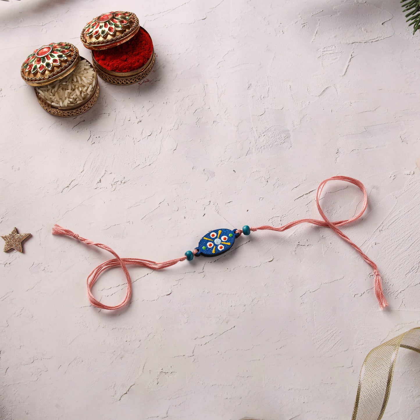 Mandala Art Handpainted Wooden Rakhi 01