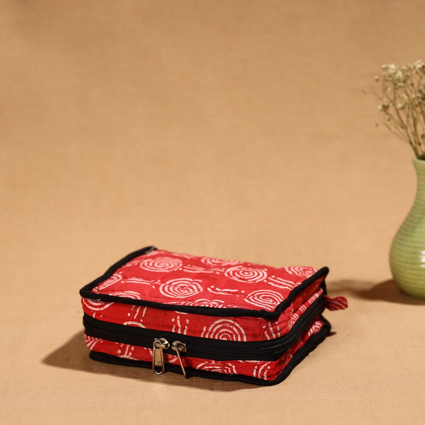 Red Handmade Cotton Jewelry Bag - 4 Pockets | iTokri