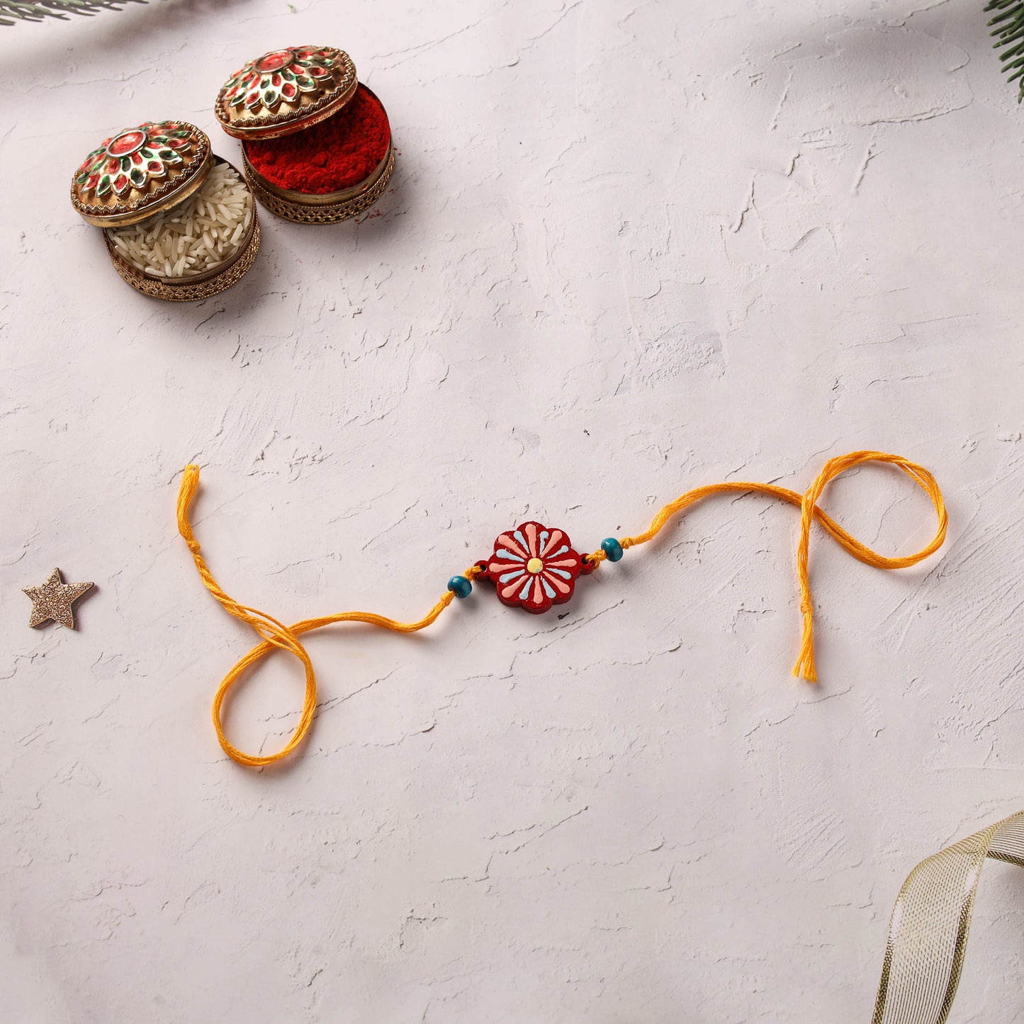 Mandala Art Handpainted Wooden Rakhi 03