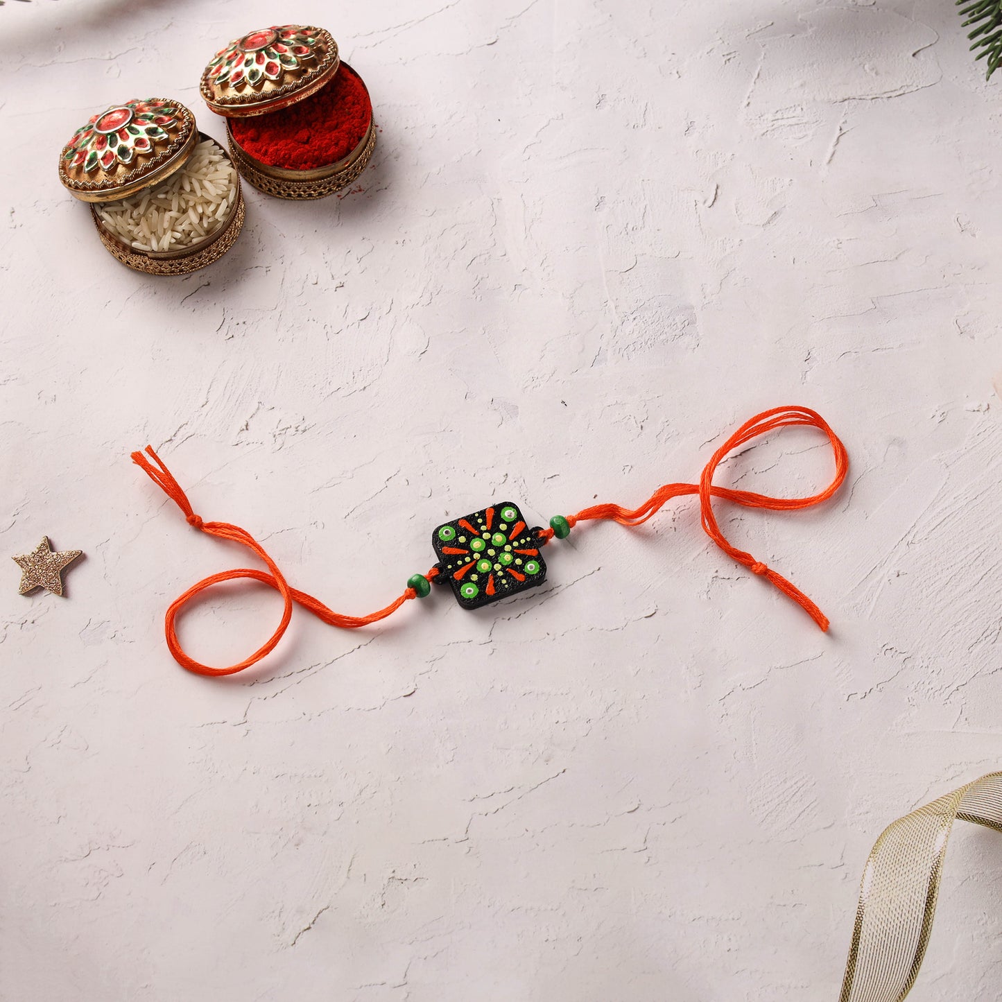 Mandala Art Handpainted Wooden Rakhi 04