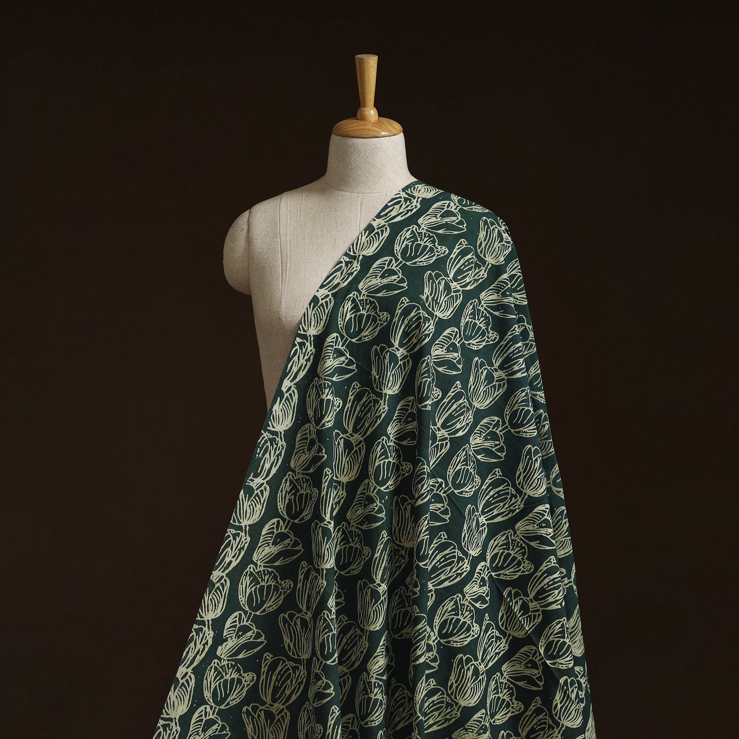 Bindaas Hand Block Art Print Natural Dyed Cotton Fabric - Tulip Echo