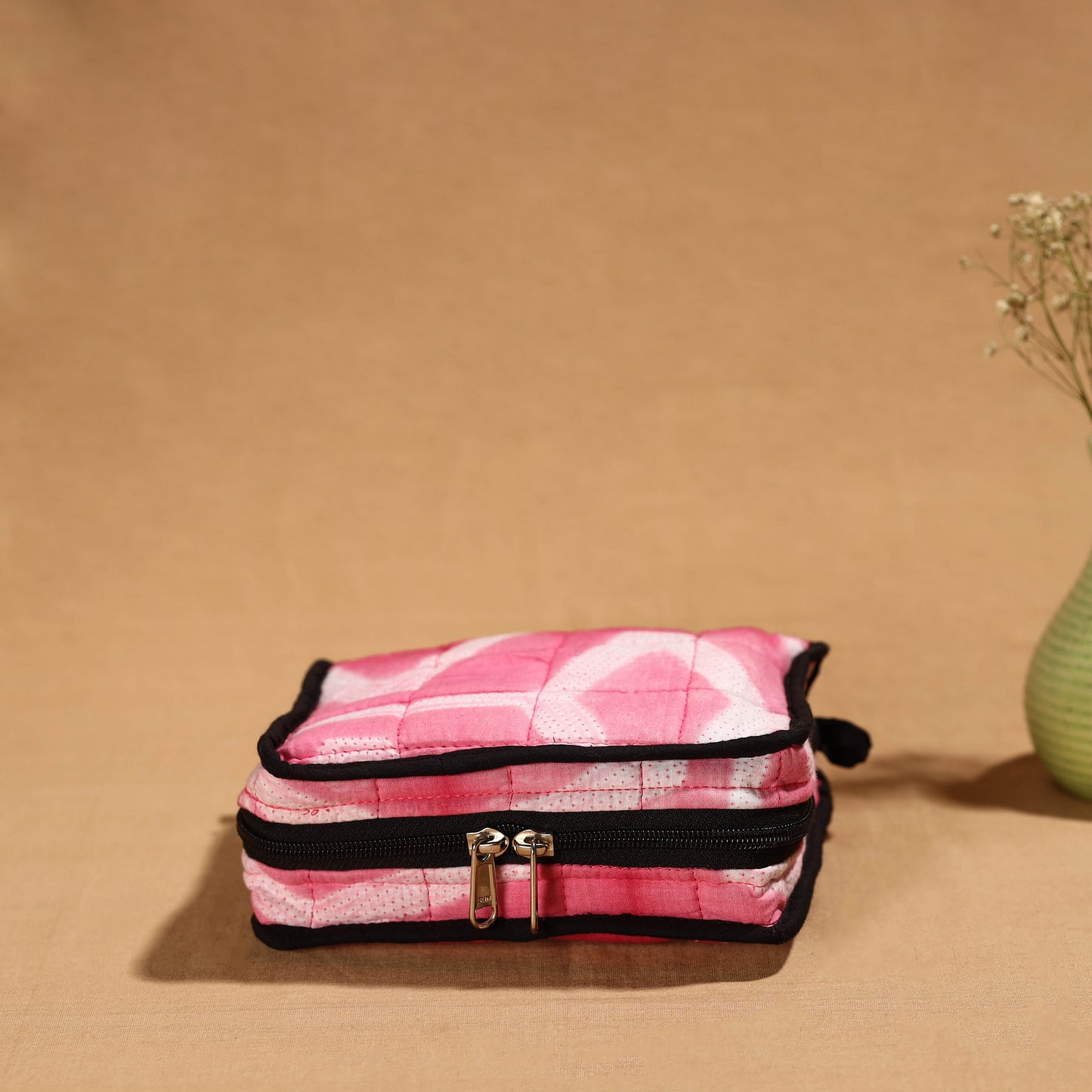 Pink Handmade Cotton Jewelry Bag - 4 Pockets