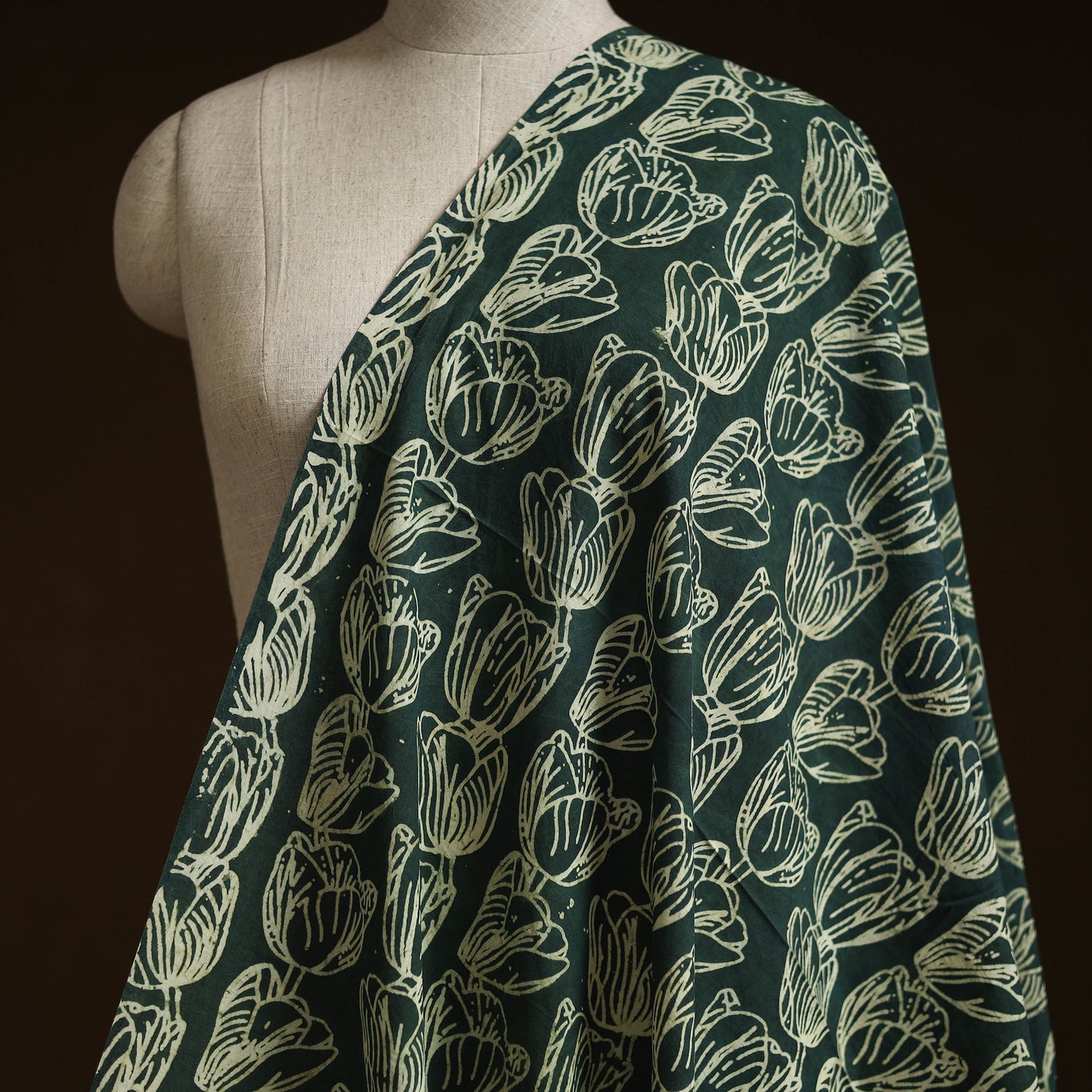 Bindaas Hand Block Art Print Natural Dyed Cotton Fabric - Tulip Echo