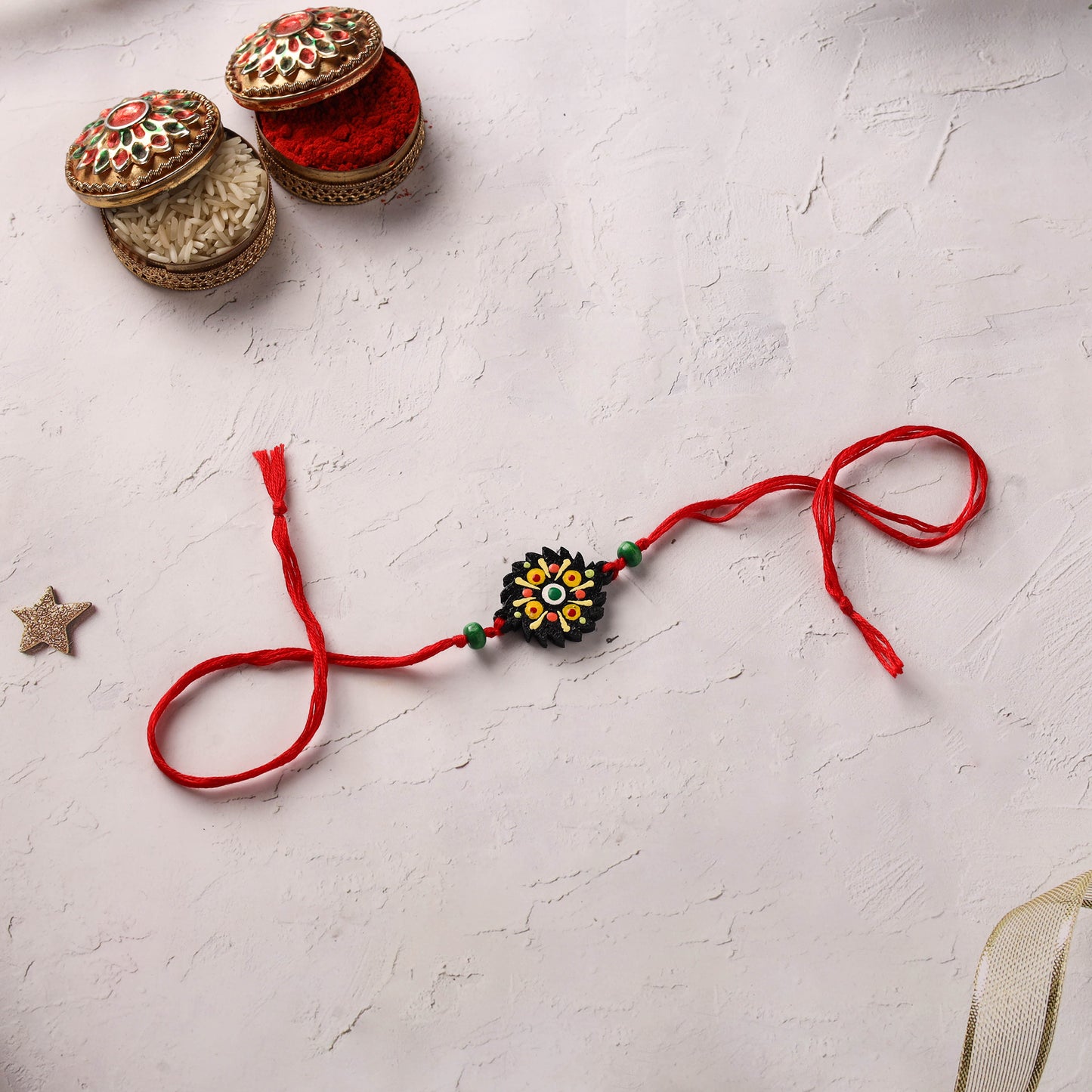 Mandala Art Handpainted Wooden Rakhi 05