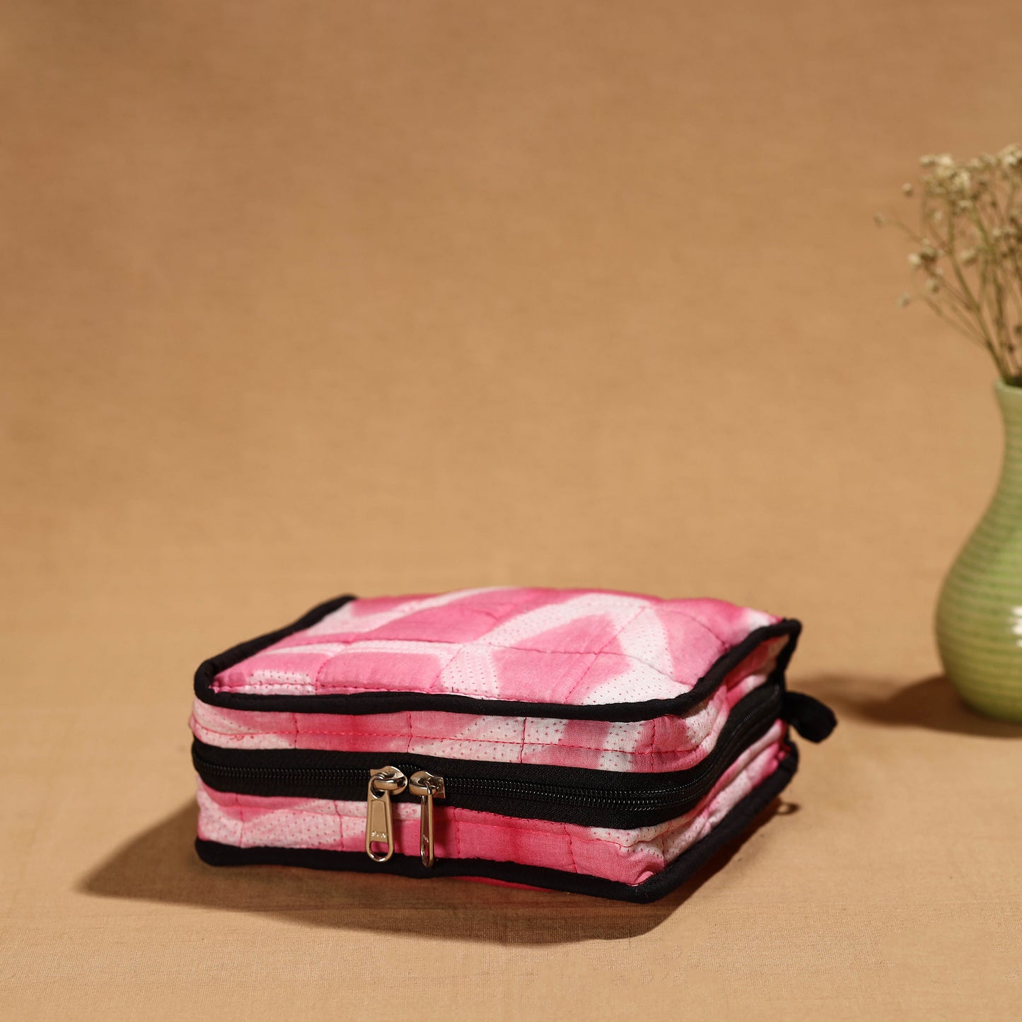 Pink Handmade Cotton Jewelry Bag - 4 Pockets