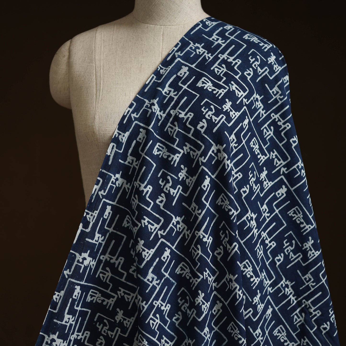 Bindaas Hand Block Art Print Natural Dyed Cotton Fabric - Zindagi Kaisi Hai Paheli
