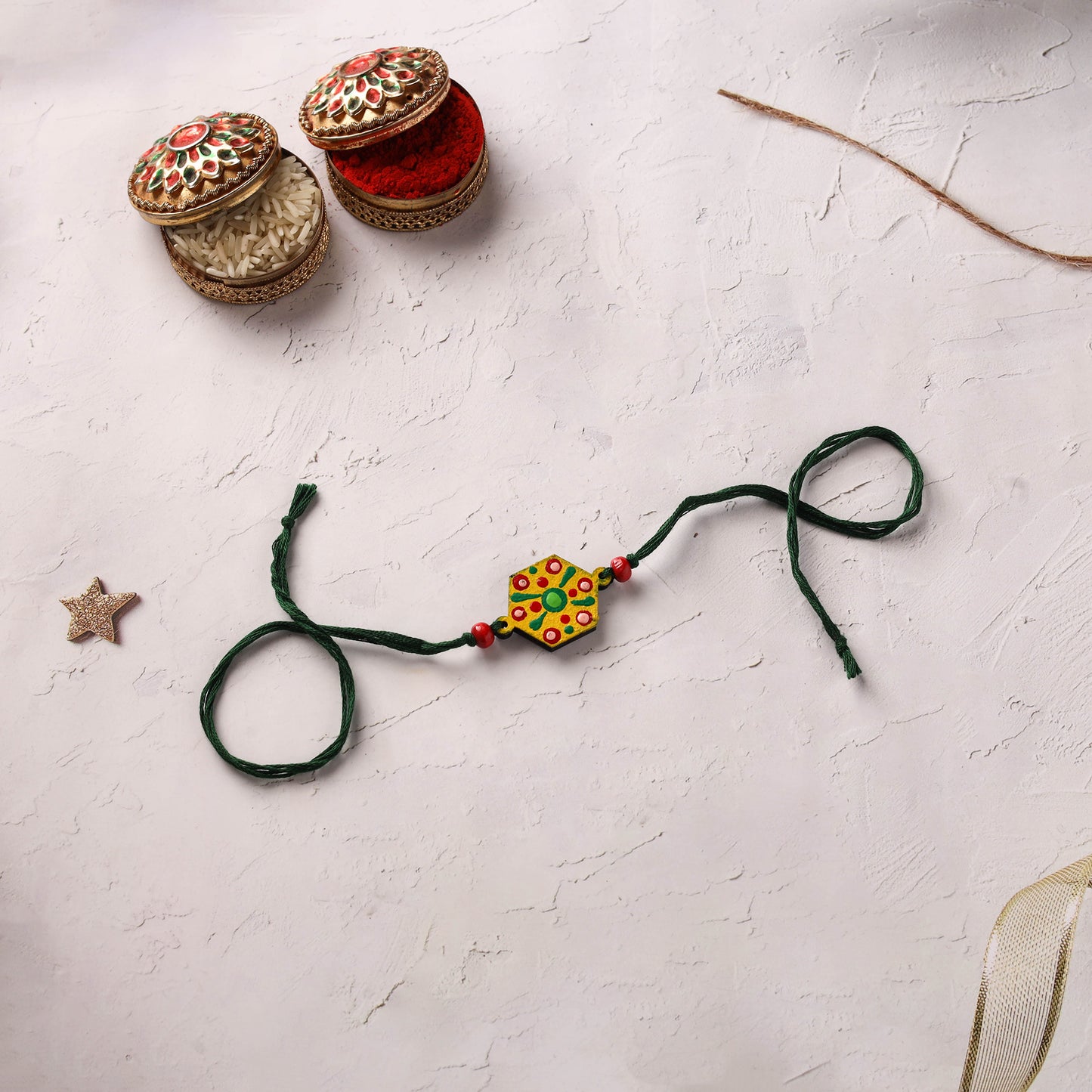 Mandala Art Handpainted Wooden Rakhi 11