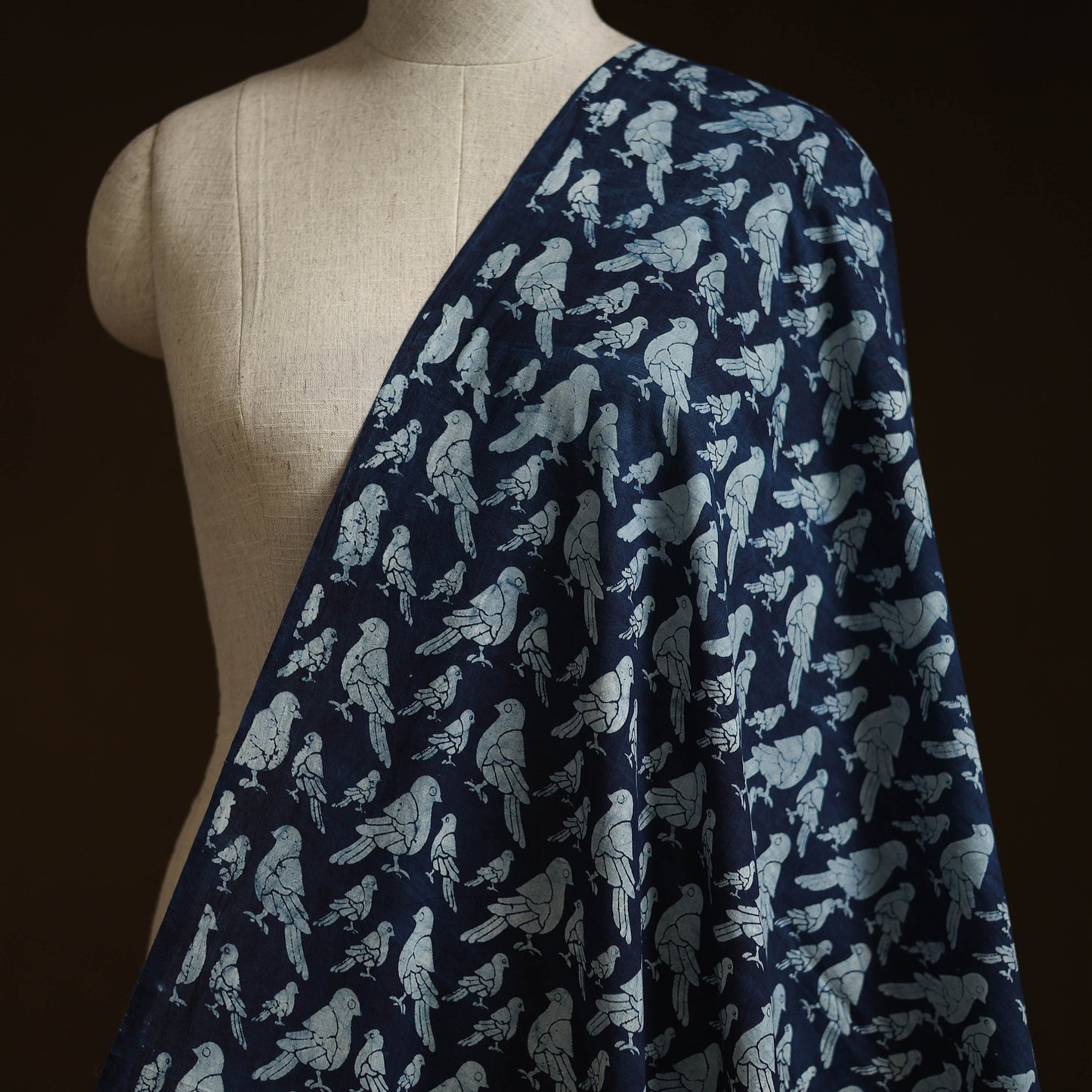 Bindaas Hand Block Art Print Natural Dyed Cotton Fabric - Kabootar Ja Ja