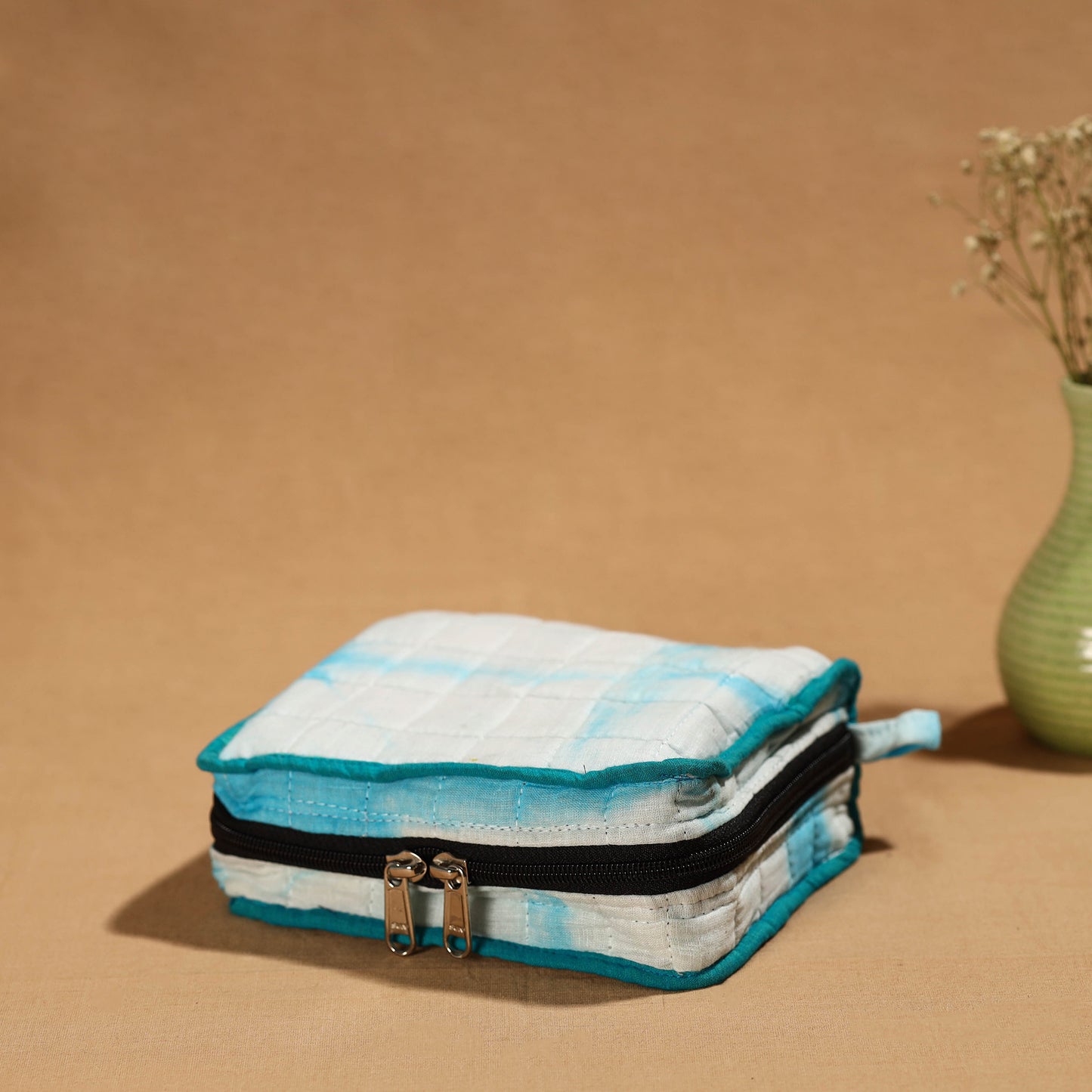 Blue Handmade Cotton Jewelry Bag - 4 Pockets