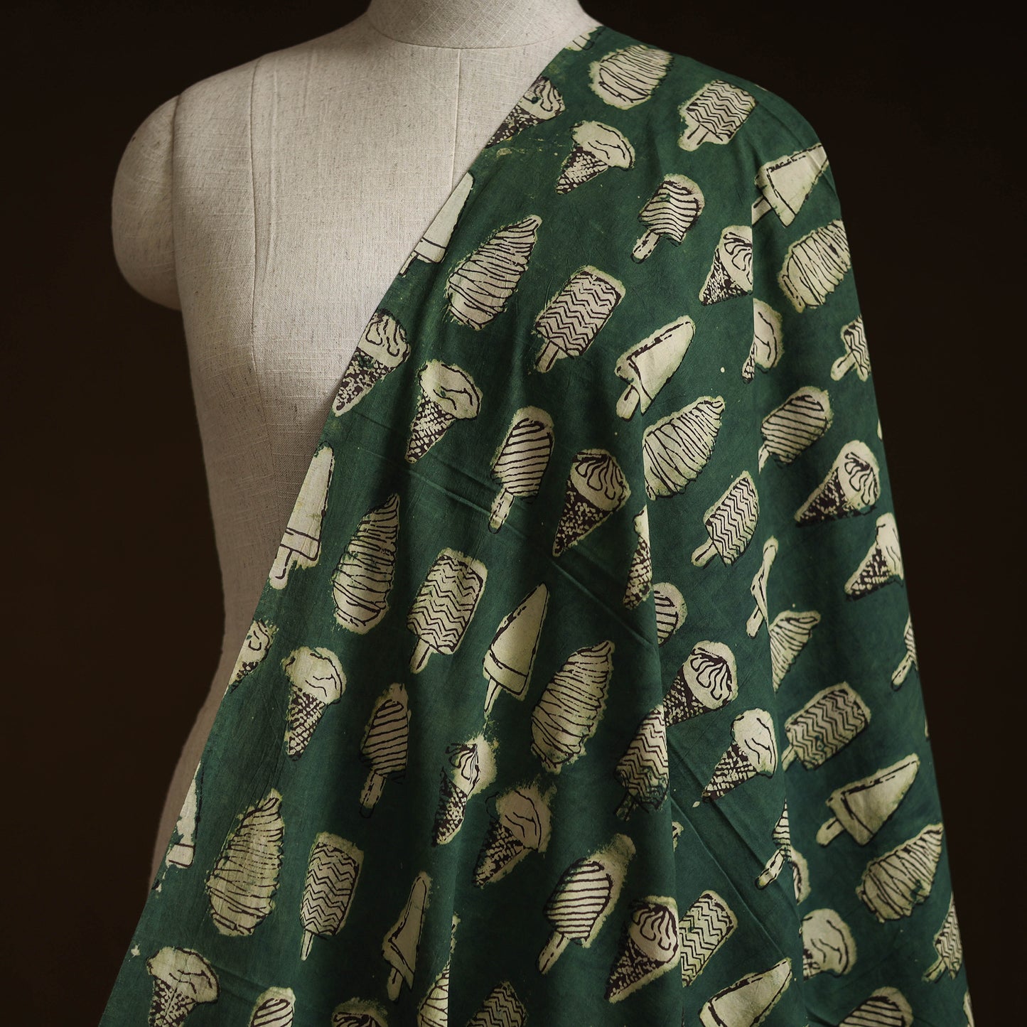 Bindaas Hand Block Art Print Natural Dyed Cotton Fabric - Yummy Ice-cream