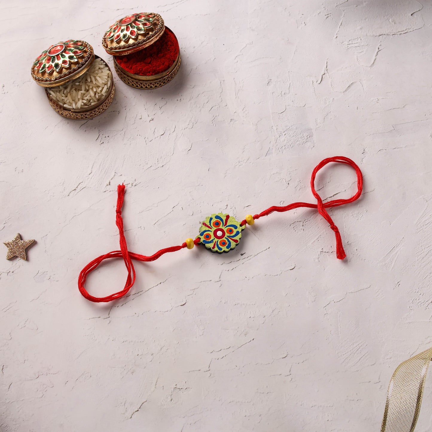 Mandala Art Handpainted Wooden Rakhi 24