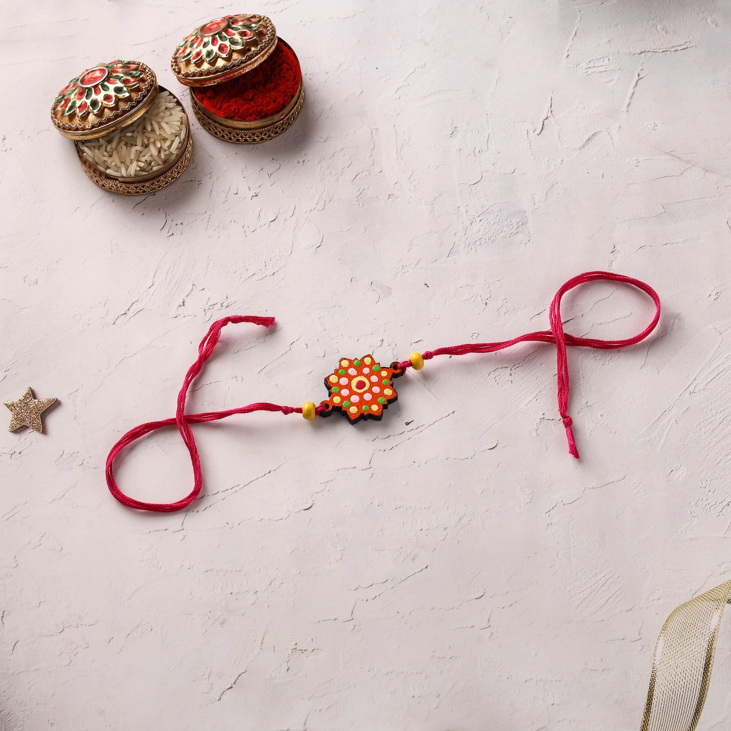 Mandala Art Handpainted Wooden Rakhi 25