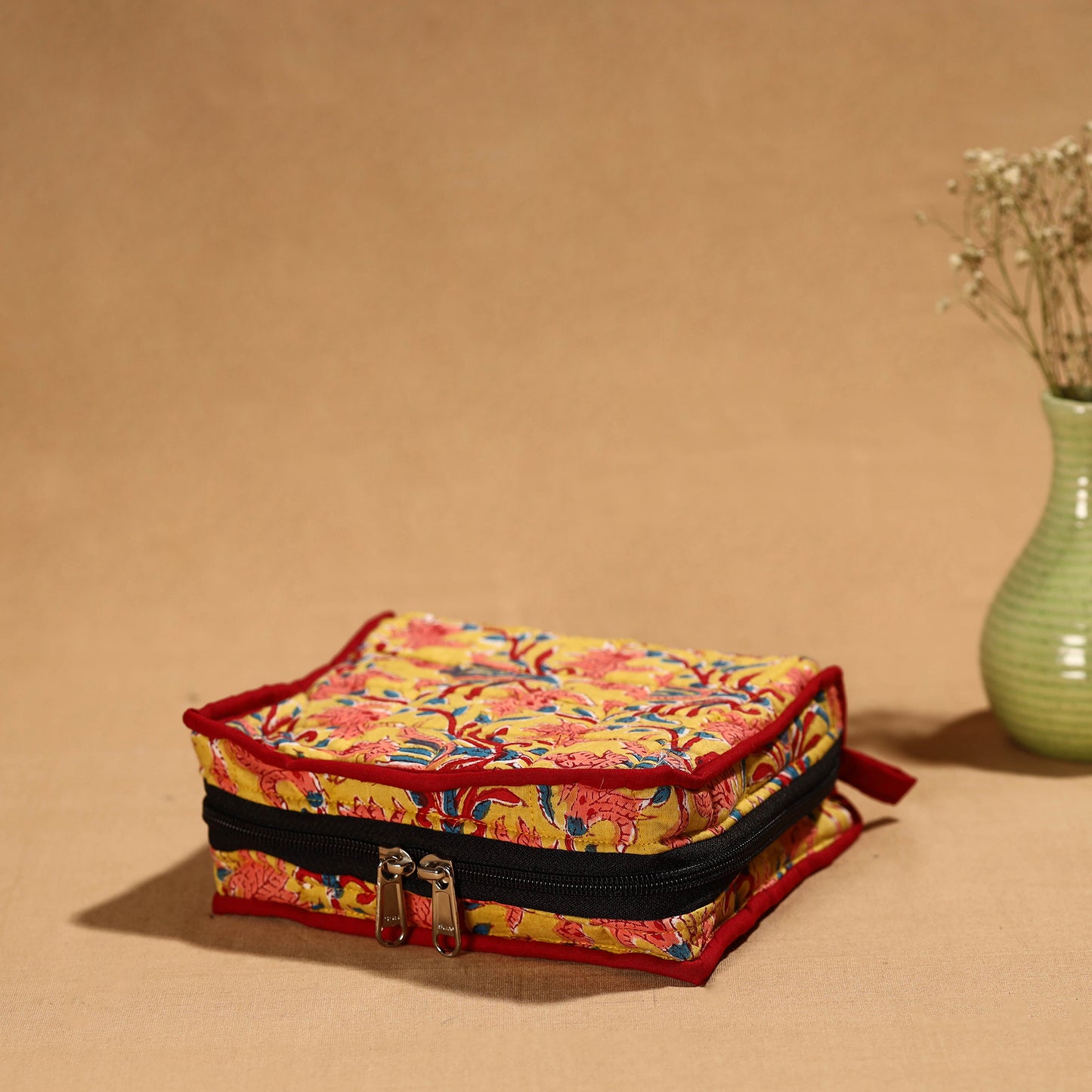 Yellow Handmade Cotton Jewelry Bag - 4 Pockets | iTokri
