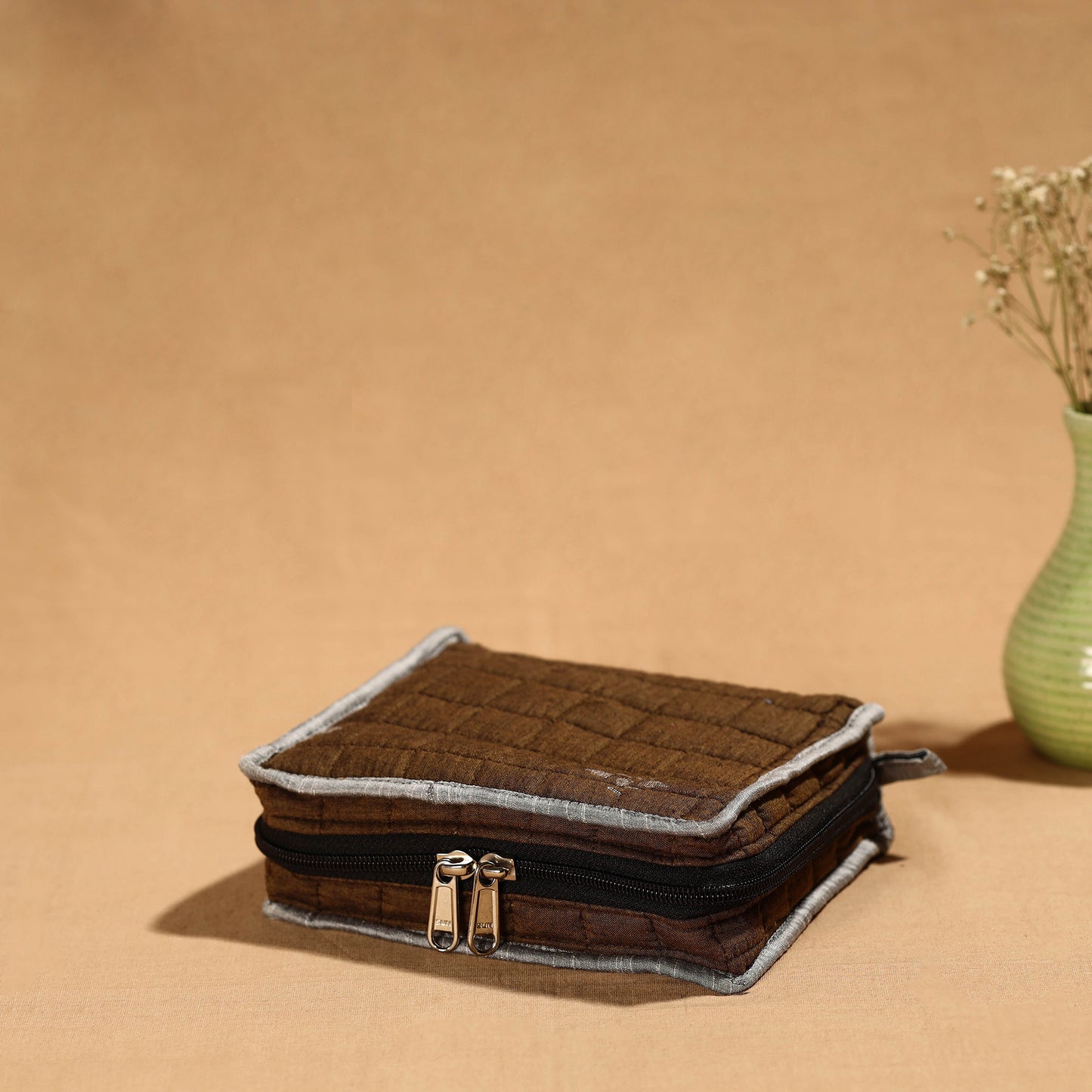 Brown Handmade Cotton Jewelry Bag - 4 Pockets | iTokri