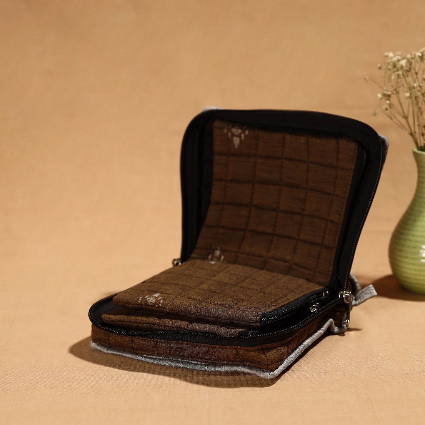 Brown Handmade Cotton Jewelry Bag - 4 Pockets | iTokri