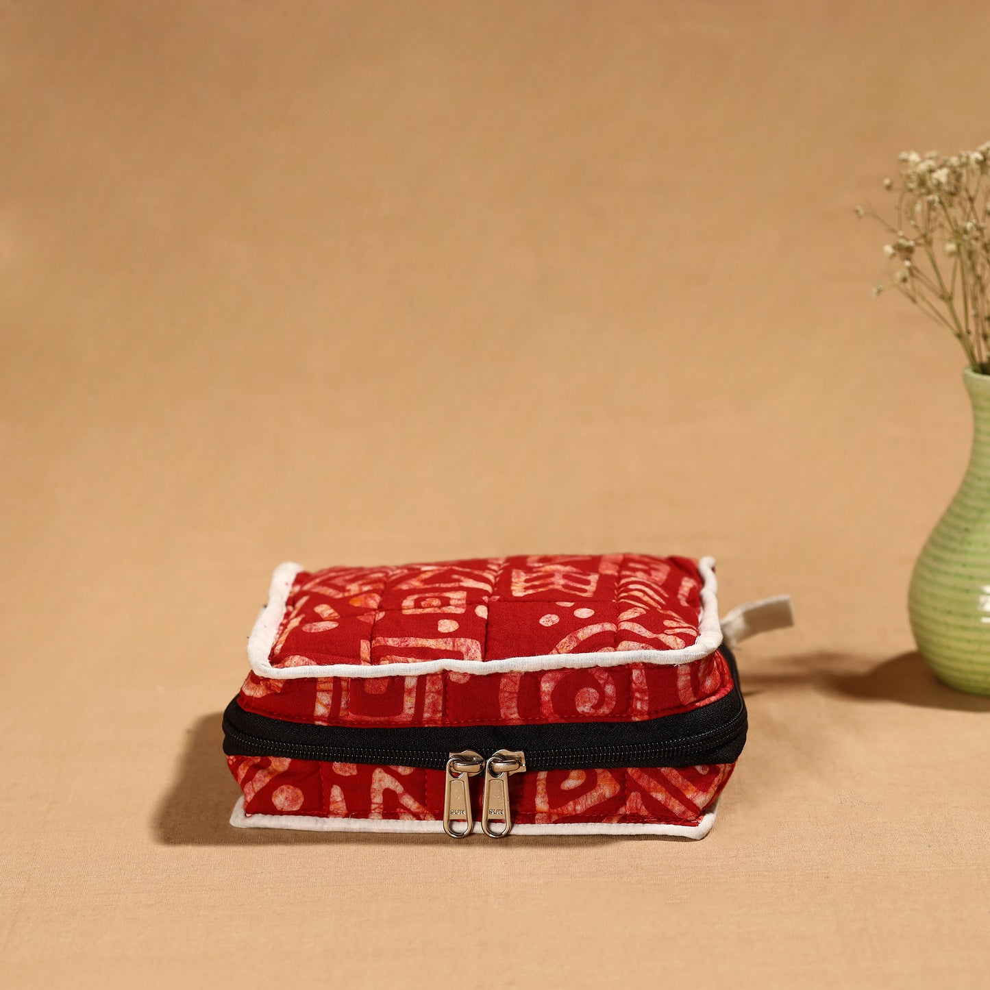 Red Handmade Cotton Jewelry Bag - 4 Pockets | iTokri