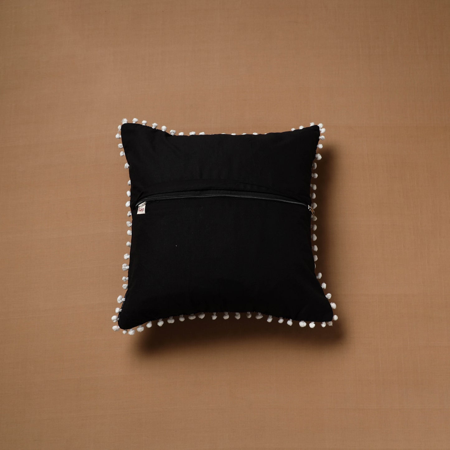 Running Stitch Plain Cushion Cover with Pom Pom (16 x 16 in) 04