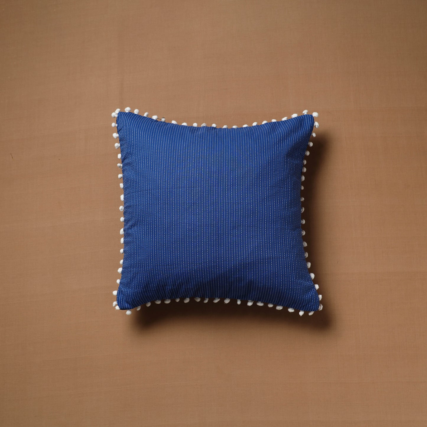Running Stitch Plain Cushion Cover with Pom Pom (16 x 16 in) 05