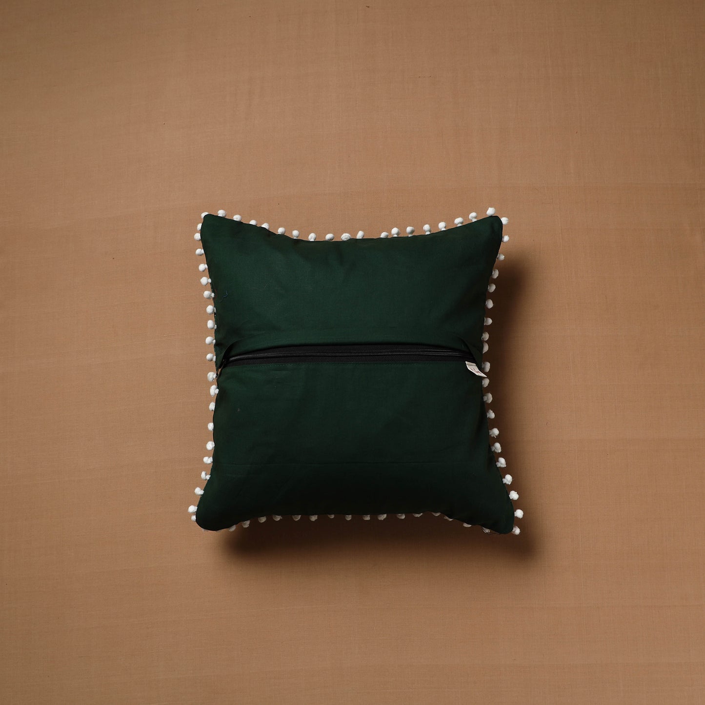 Running Stitch Plain Cushion Cover with Pom Pom (16 x 16 in) 08