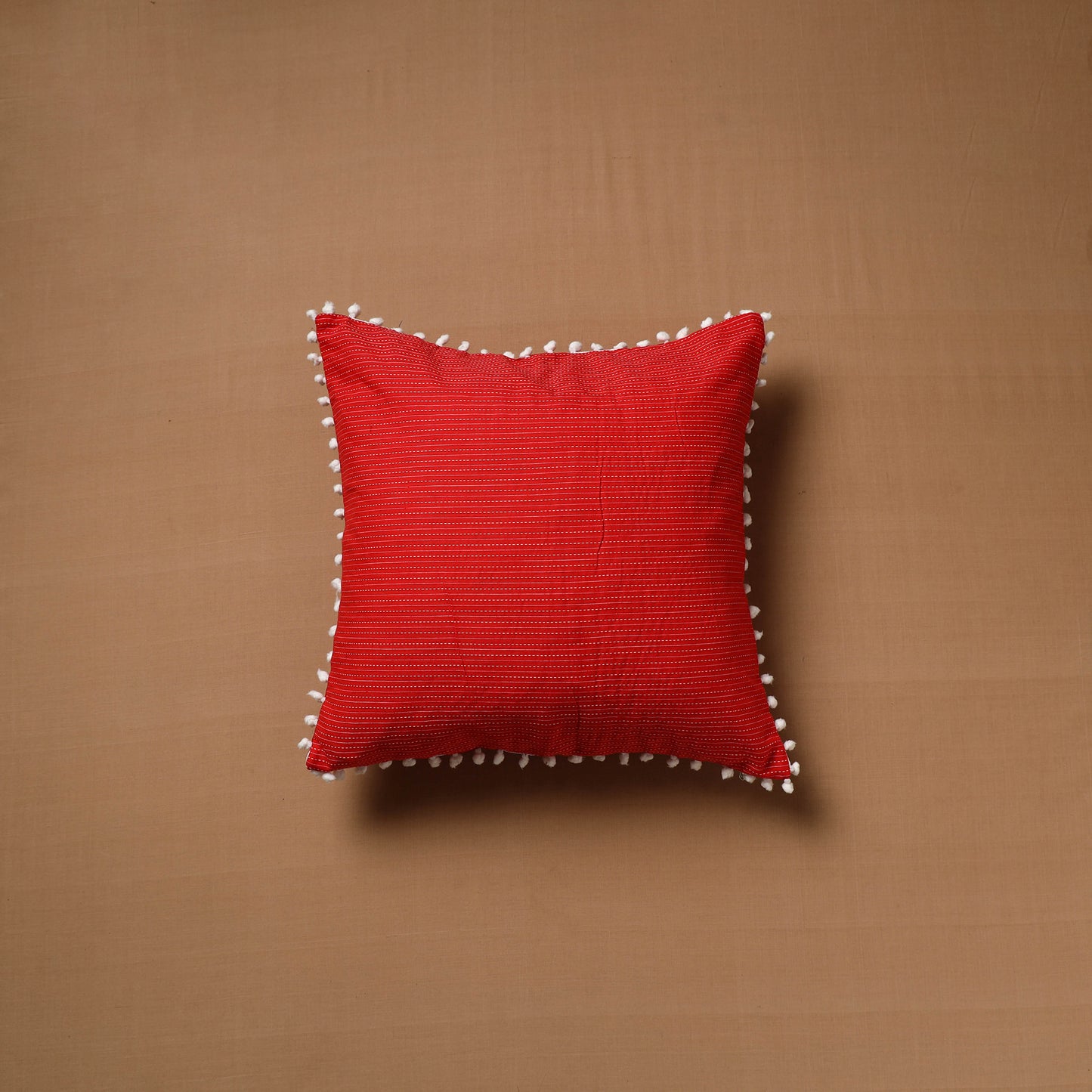 Running Stitch Plain Cushion Cover with Pom Pom (16 x 16 in) 07
