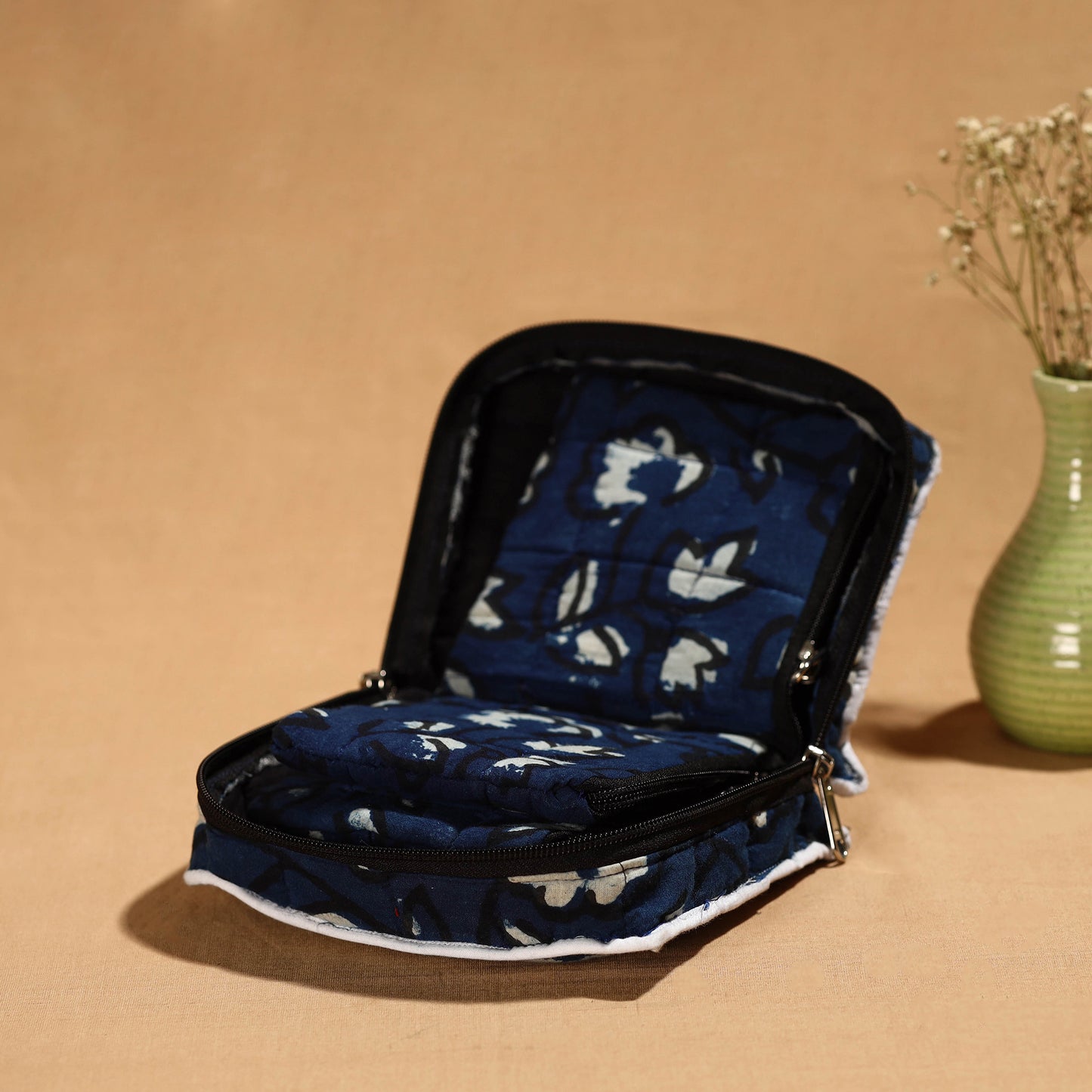 Blue Handmade Cotton Jewelry Bag - 4 Pockets