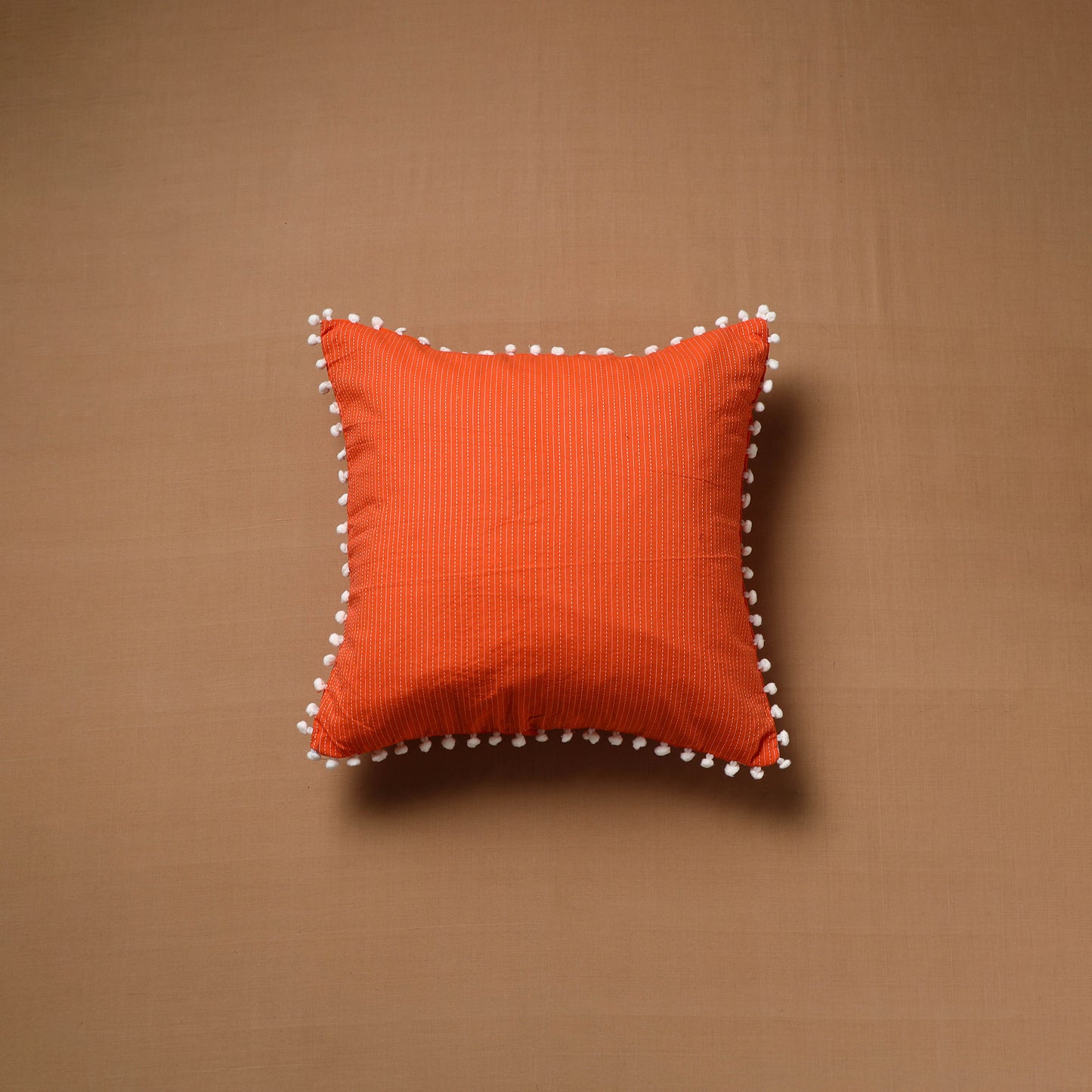 Running Stitch Plain Cushion Cover with Pom Pom (16 x 16 in) 09