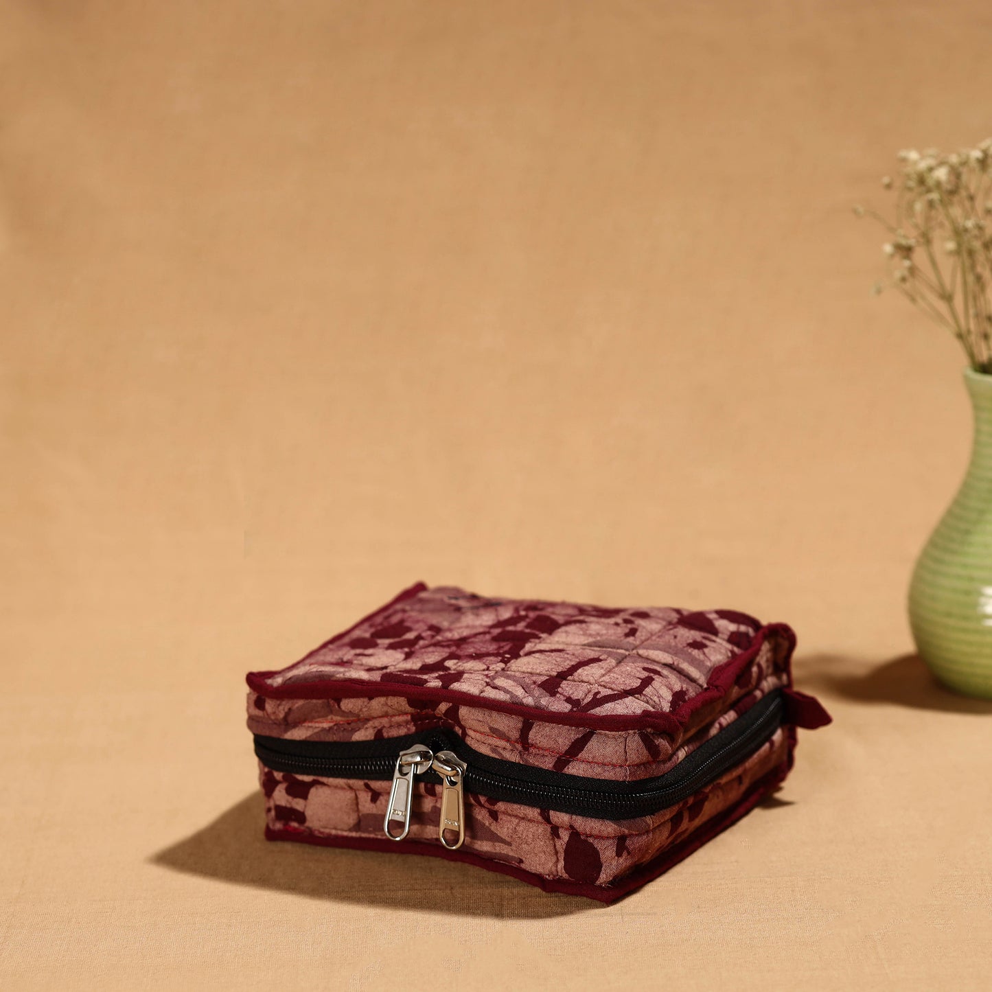 Maroon Handmade Cotton Jewelry Bag - 4 Pockets | iTokri