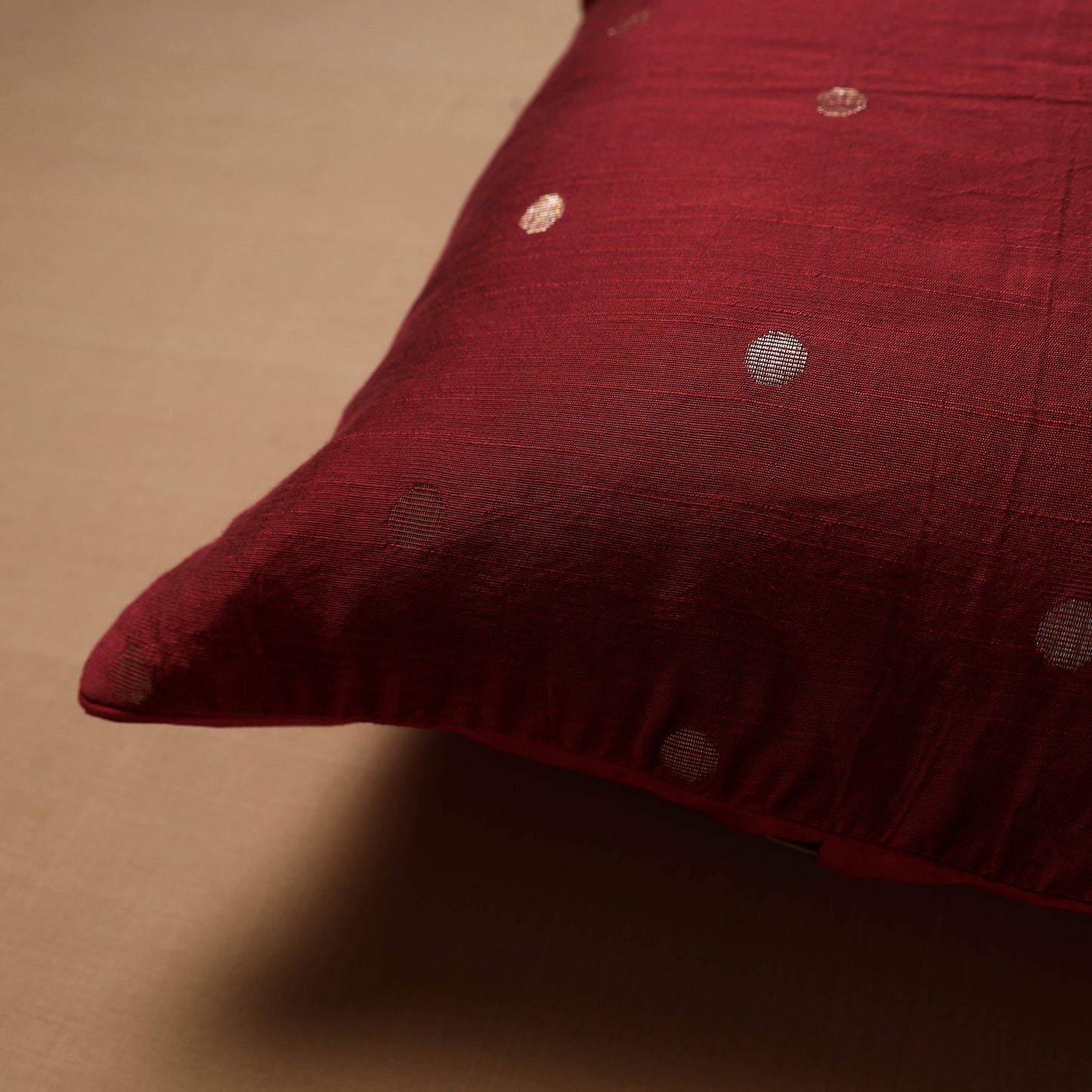 Polka Dot Zari Buti Plain Cushion Cover (16 x 16 in) 10