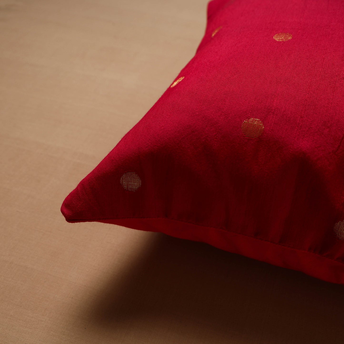 Polka Dot Zari Buti Plain Cushion Cover (16 x 16 in) 11