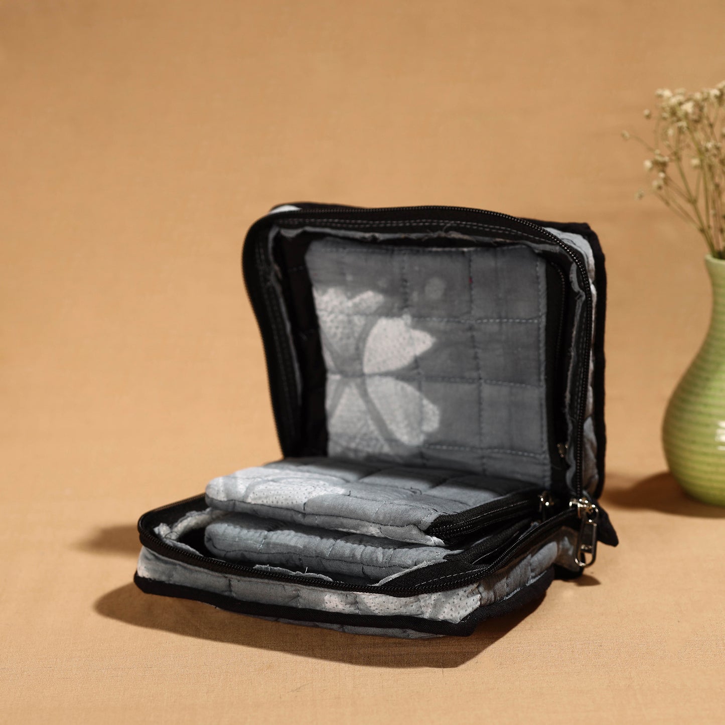 Grey Handmade Cotton Jewelry Bag - 4 Pockets | iTokri