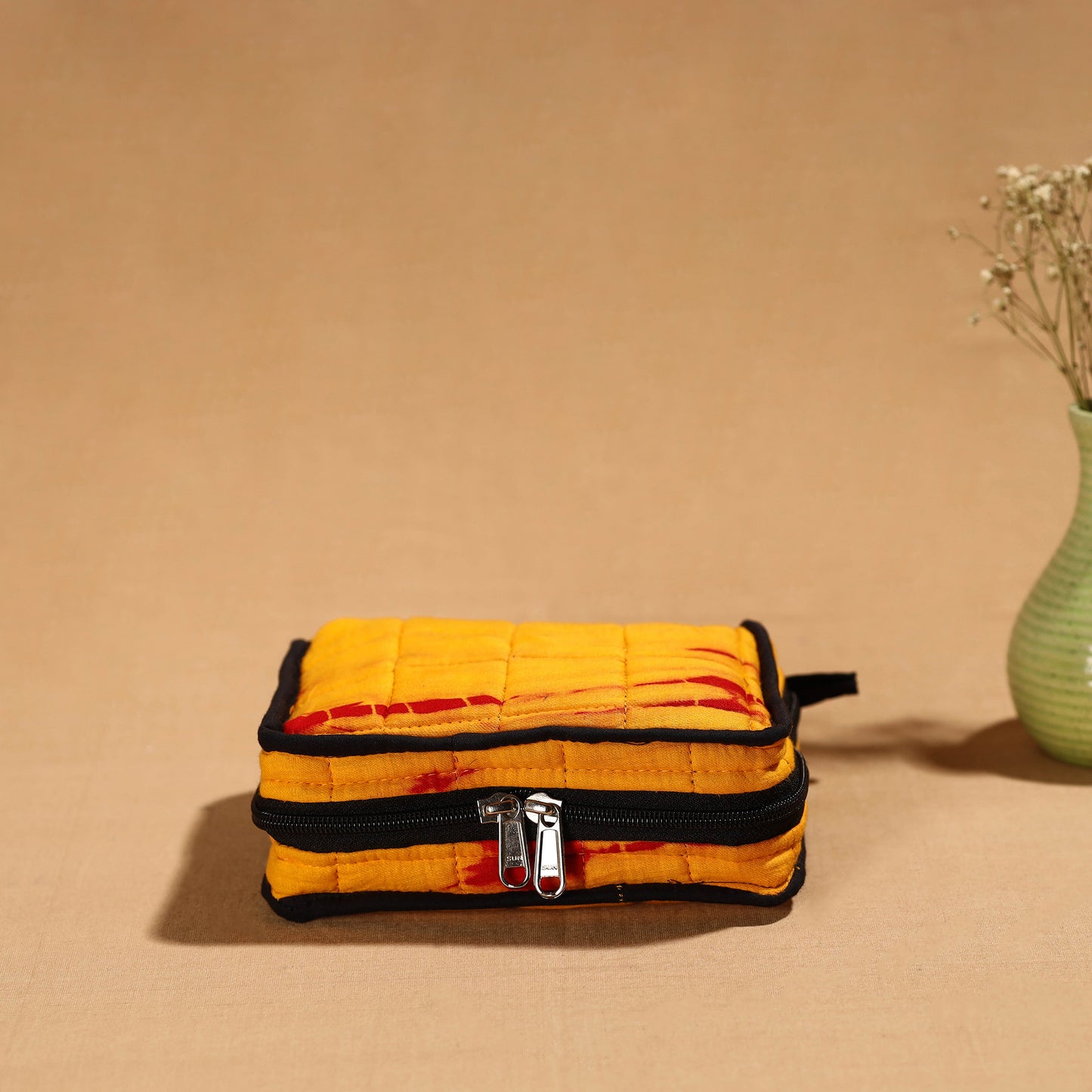 Yellow Handmade Cotton Jewelry Bag - 4 Pockets | iTokri