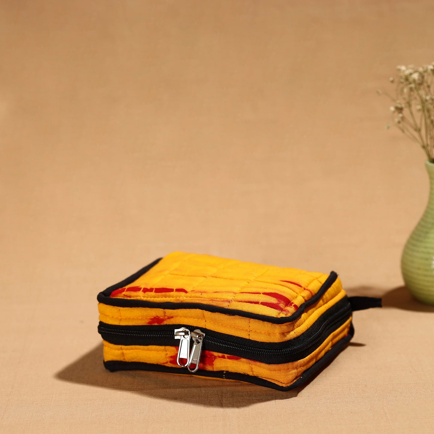 Yellow Handmade Cotton Jewelry Bag - 4 Pockets | iTokri